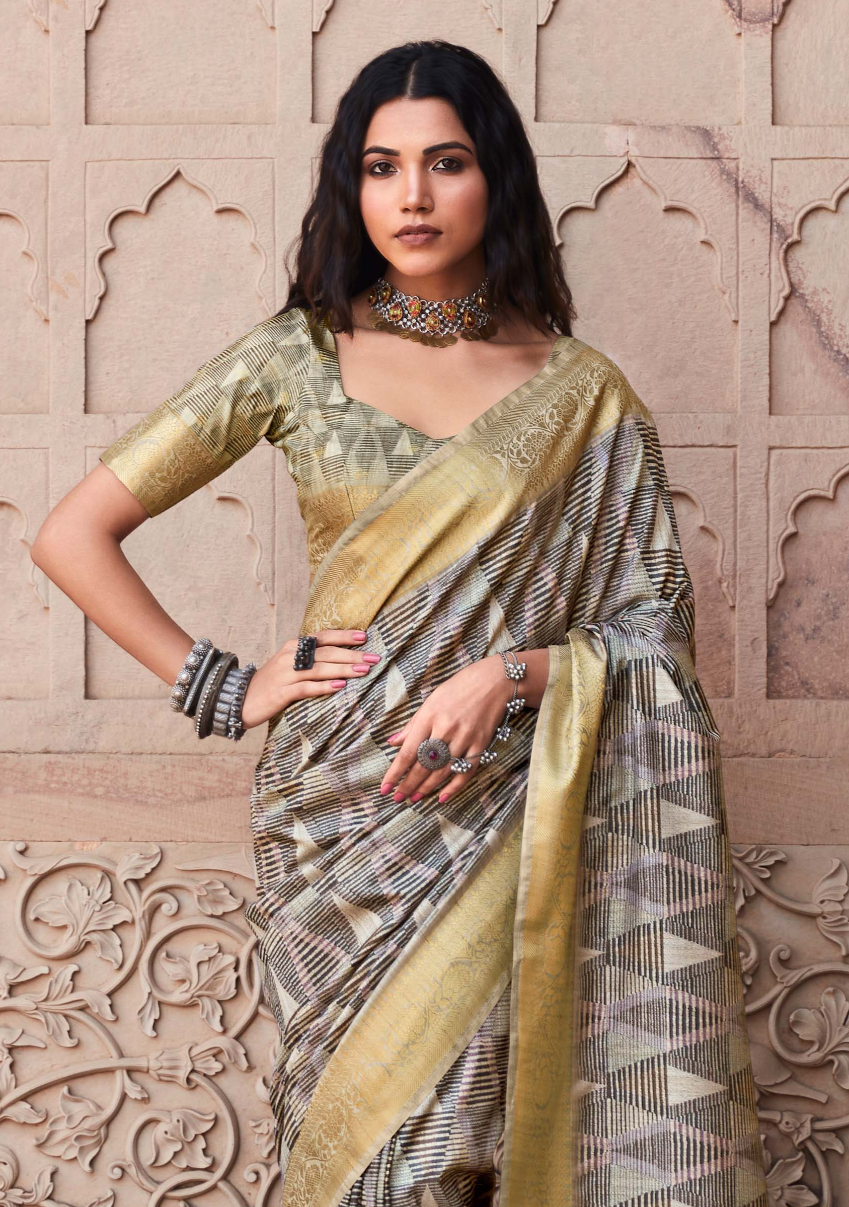 Anchor Grey Handloom Banarasi Silk Saree