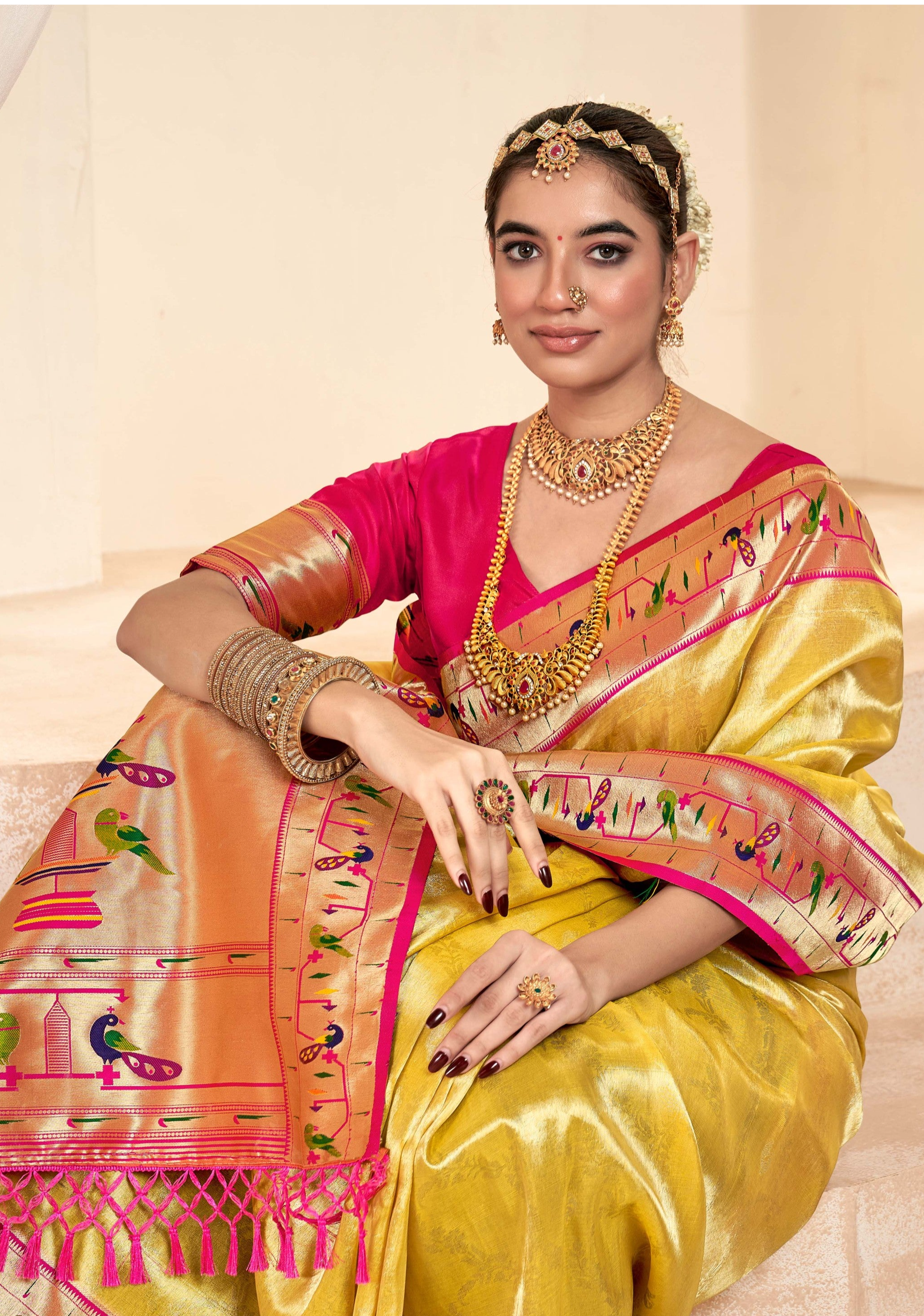 Radiant Golden Paithani Tissue Silk Saree