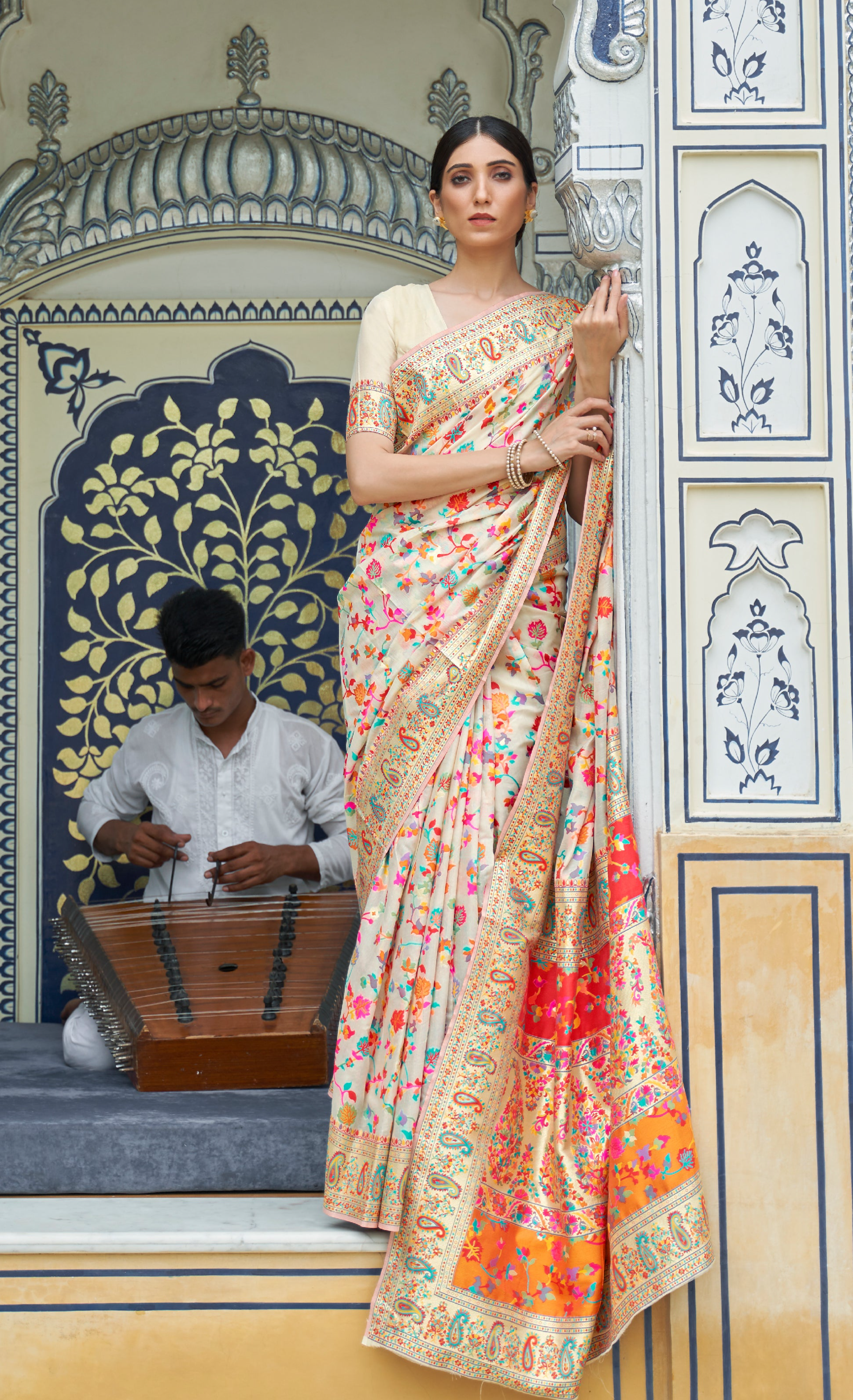 Elegant Peach Kashmiri Modal Silk Saree