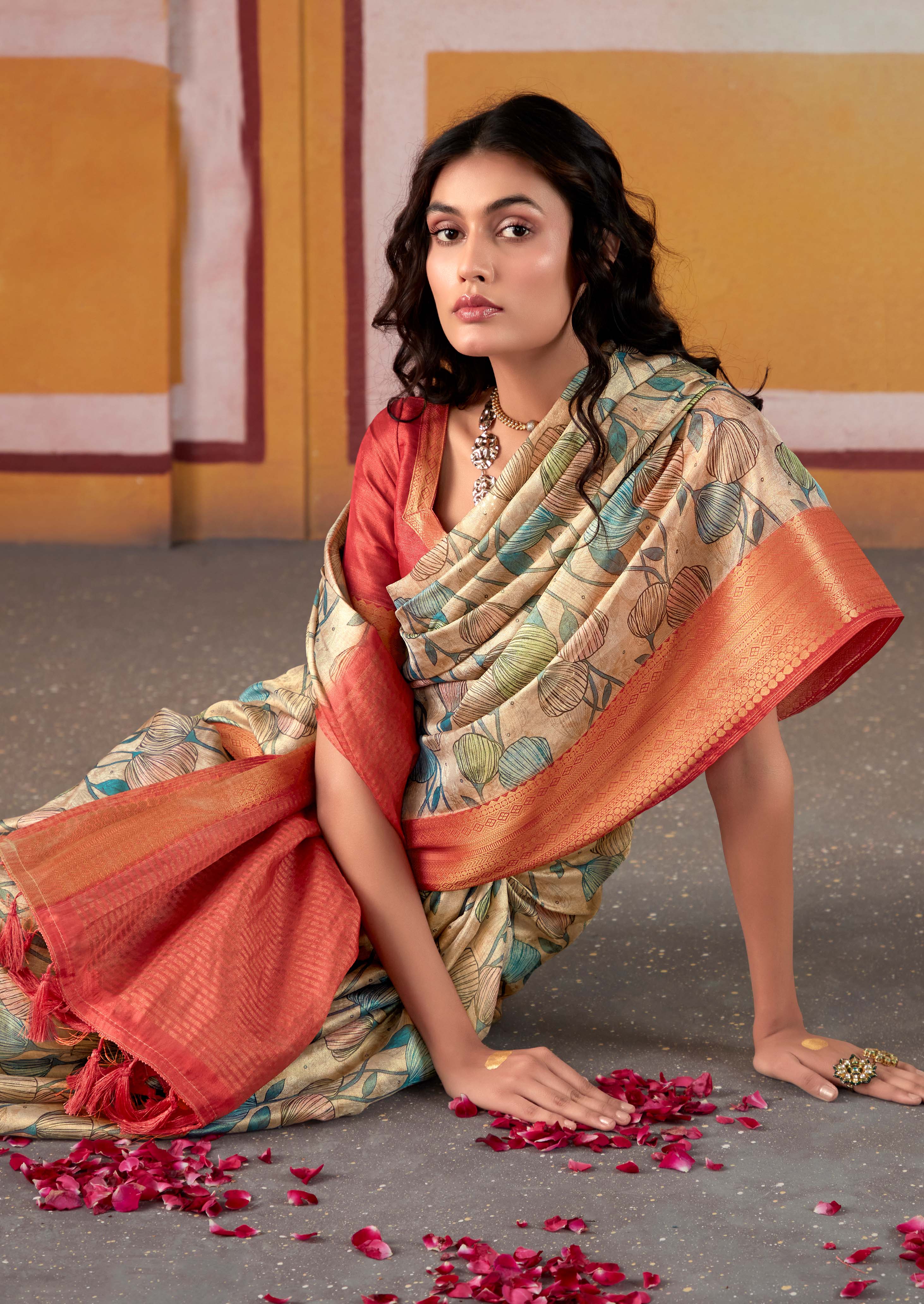 Exquisite Mint Green and Red Banarasi Tissue Silk Saree