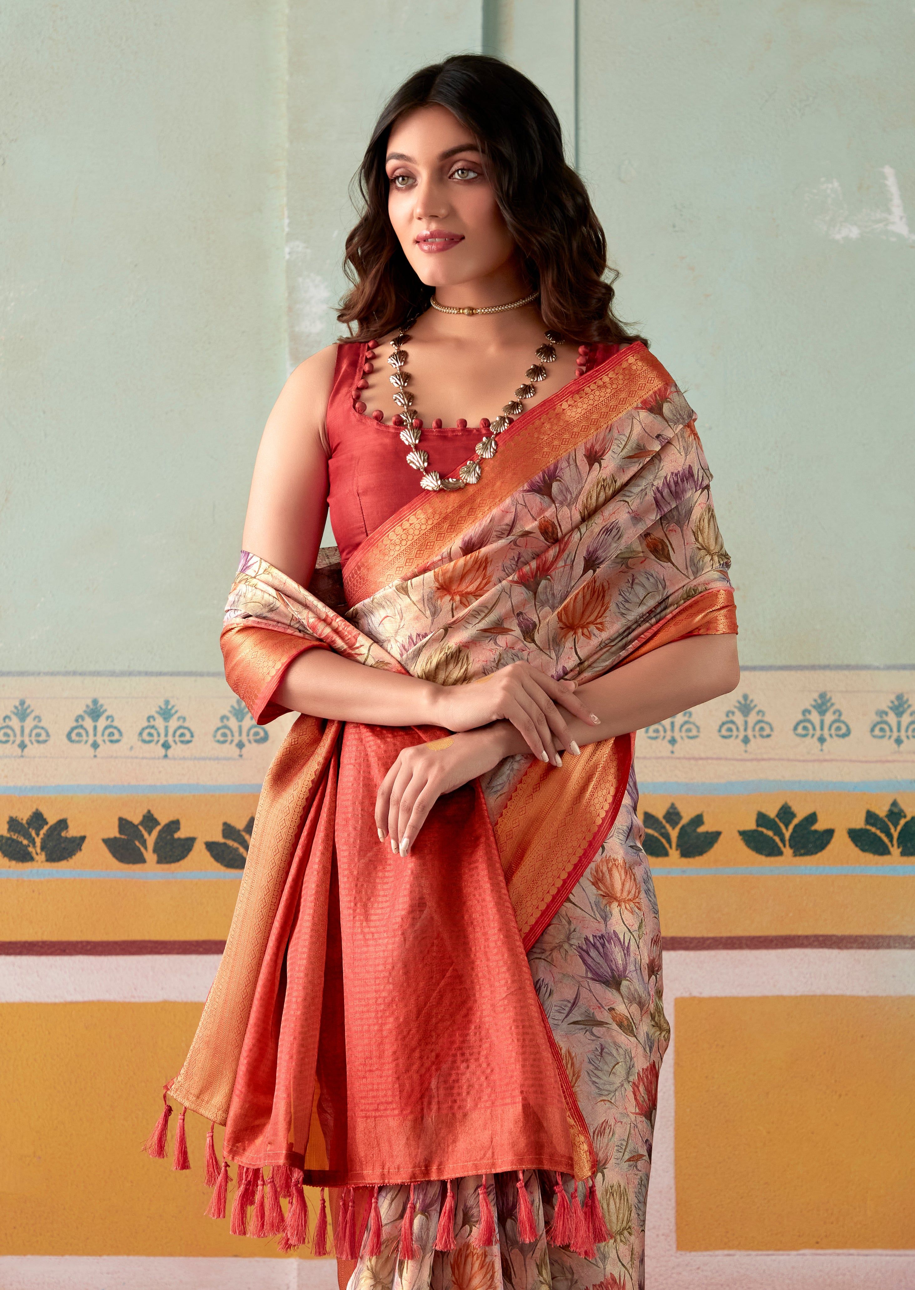 Enchanting Pink and Red Banarasi Tissue Silk Saree