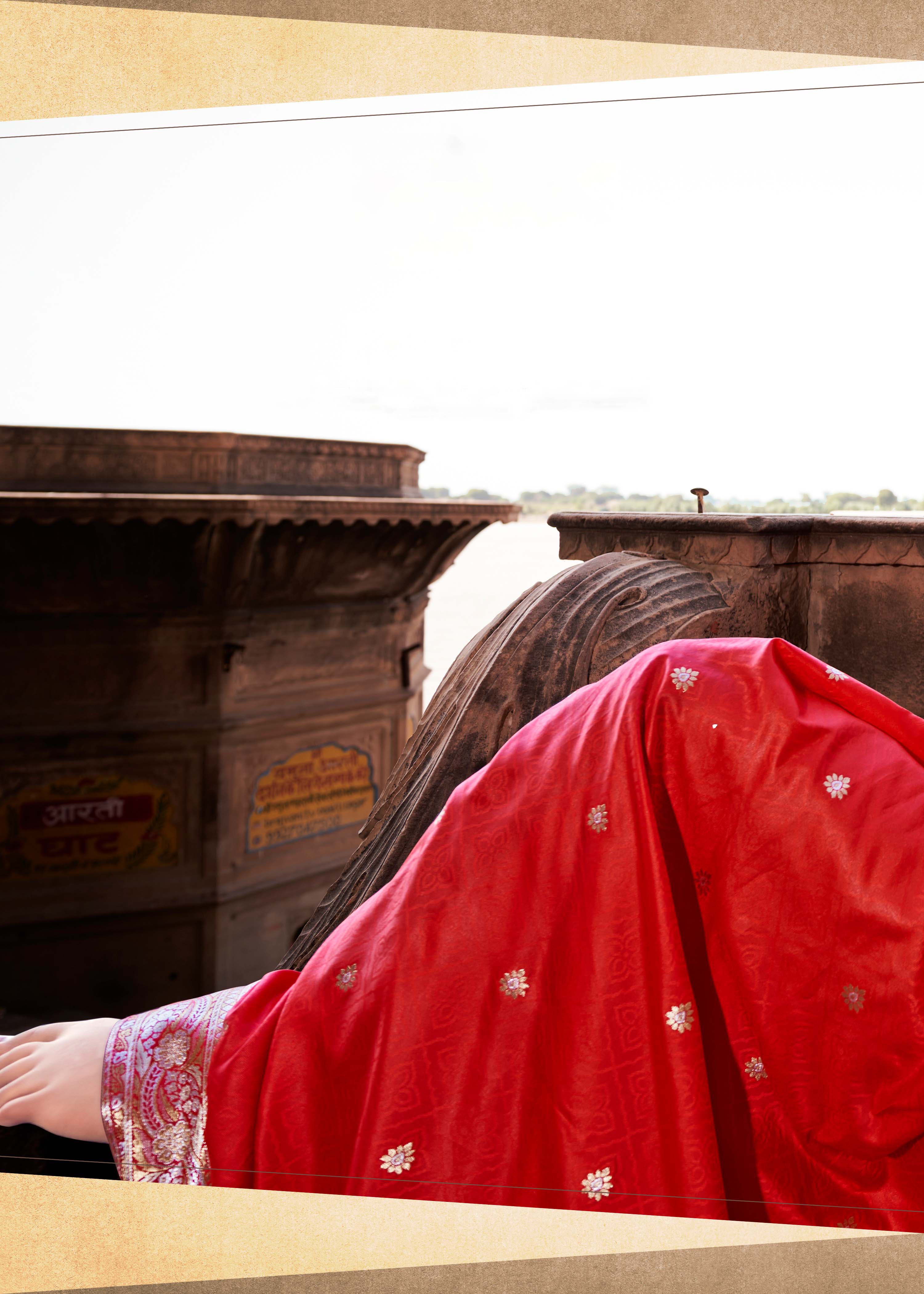 Ruby Red Elegance Banarasi Satin Silk Saree