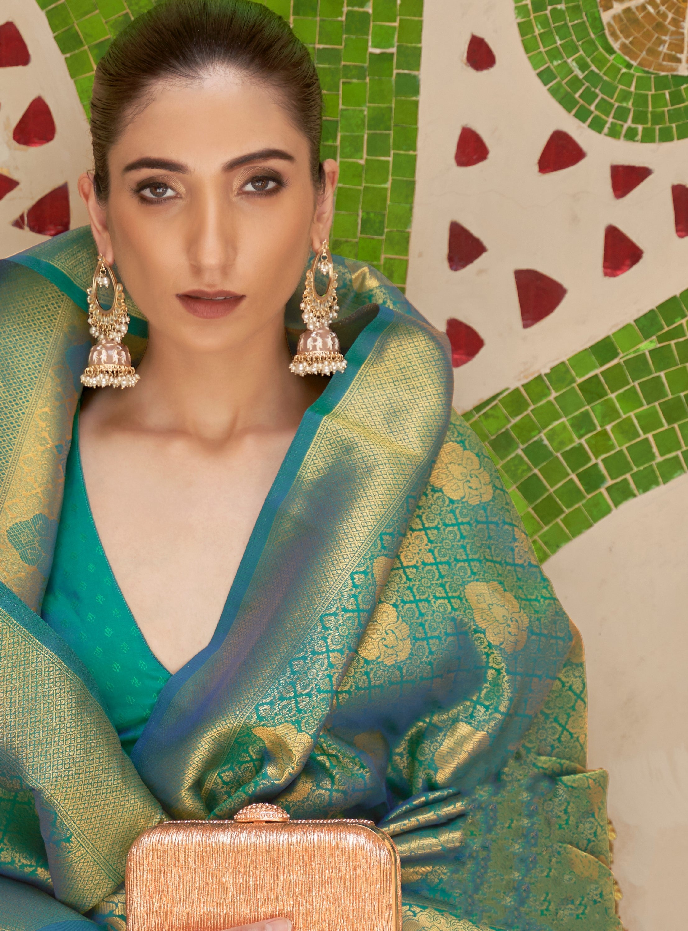 Viridian Green Zari Woven Kanjivaram Saree