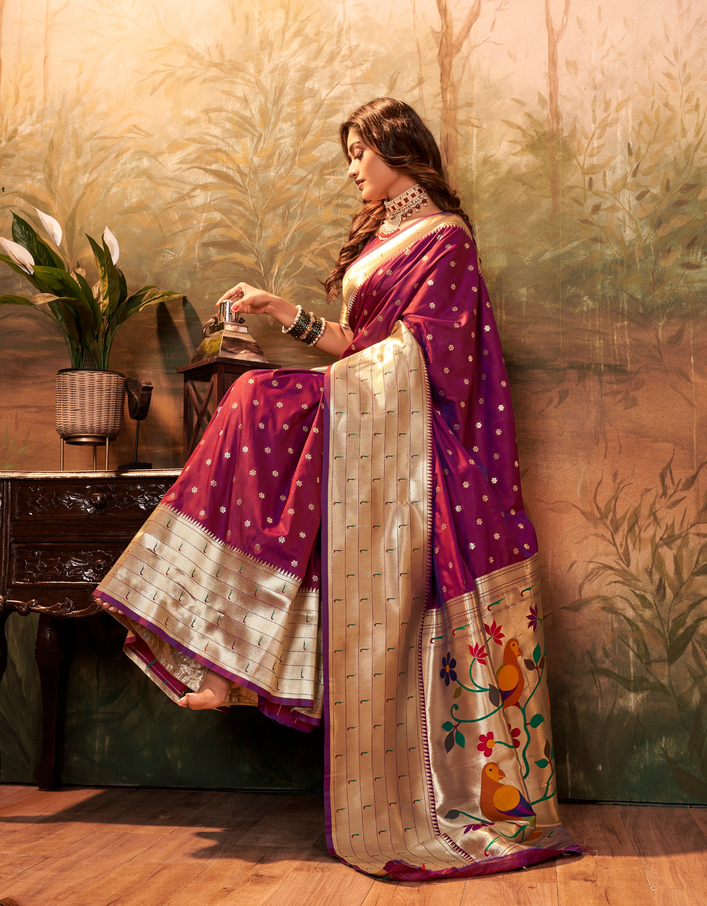 Citrusy Royal Pink Pure Paithani Silk with Zari Weaving  Saree