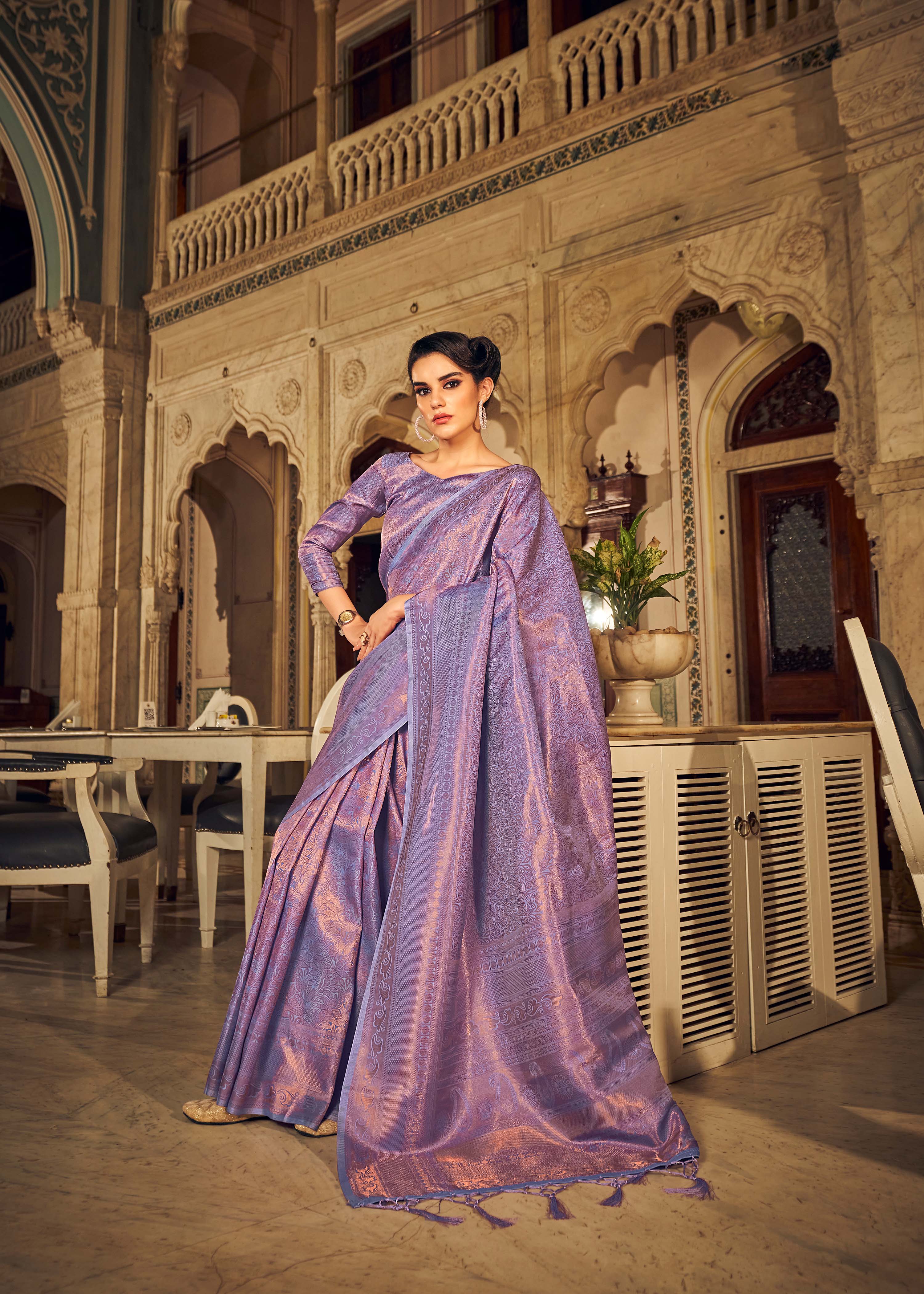 Thistle Purple Dual Tone Kanjivaram Silk Saree