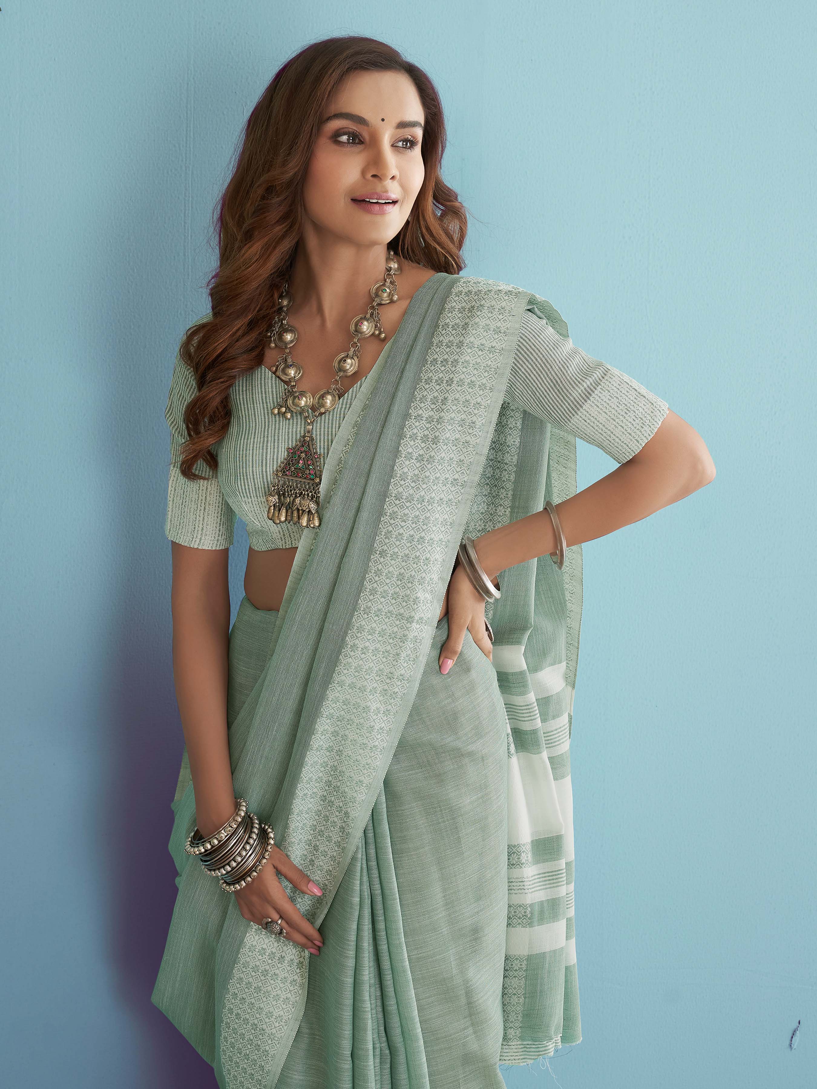 Willow Green Pure Cotton Saree