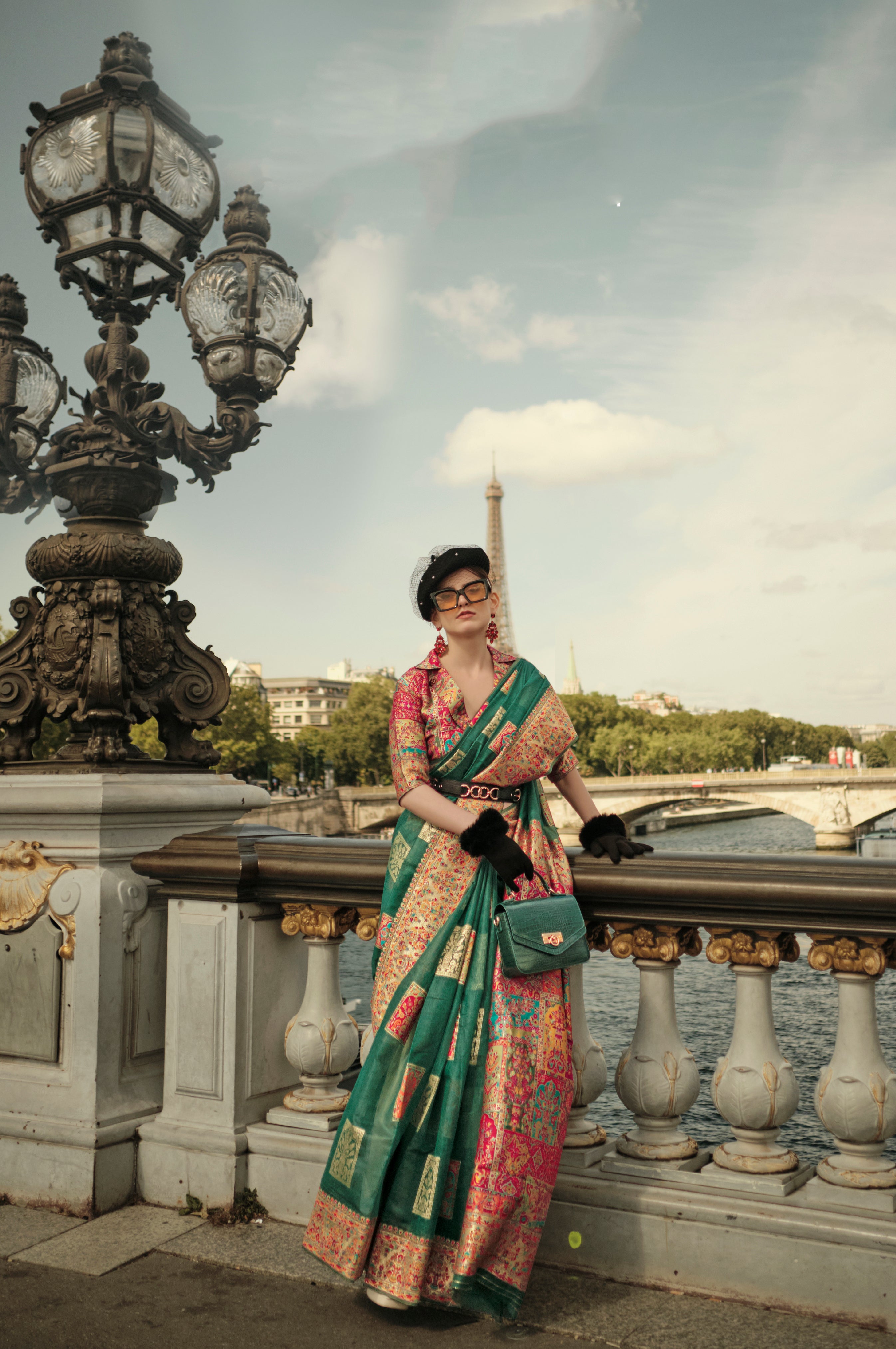 Beautiful Green Kashmiri Jamewar Handloom Saree