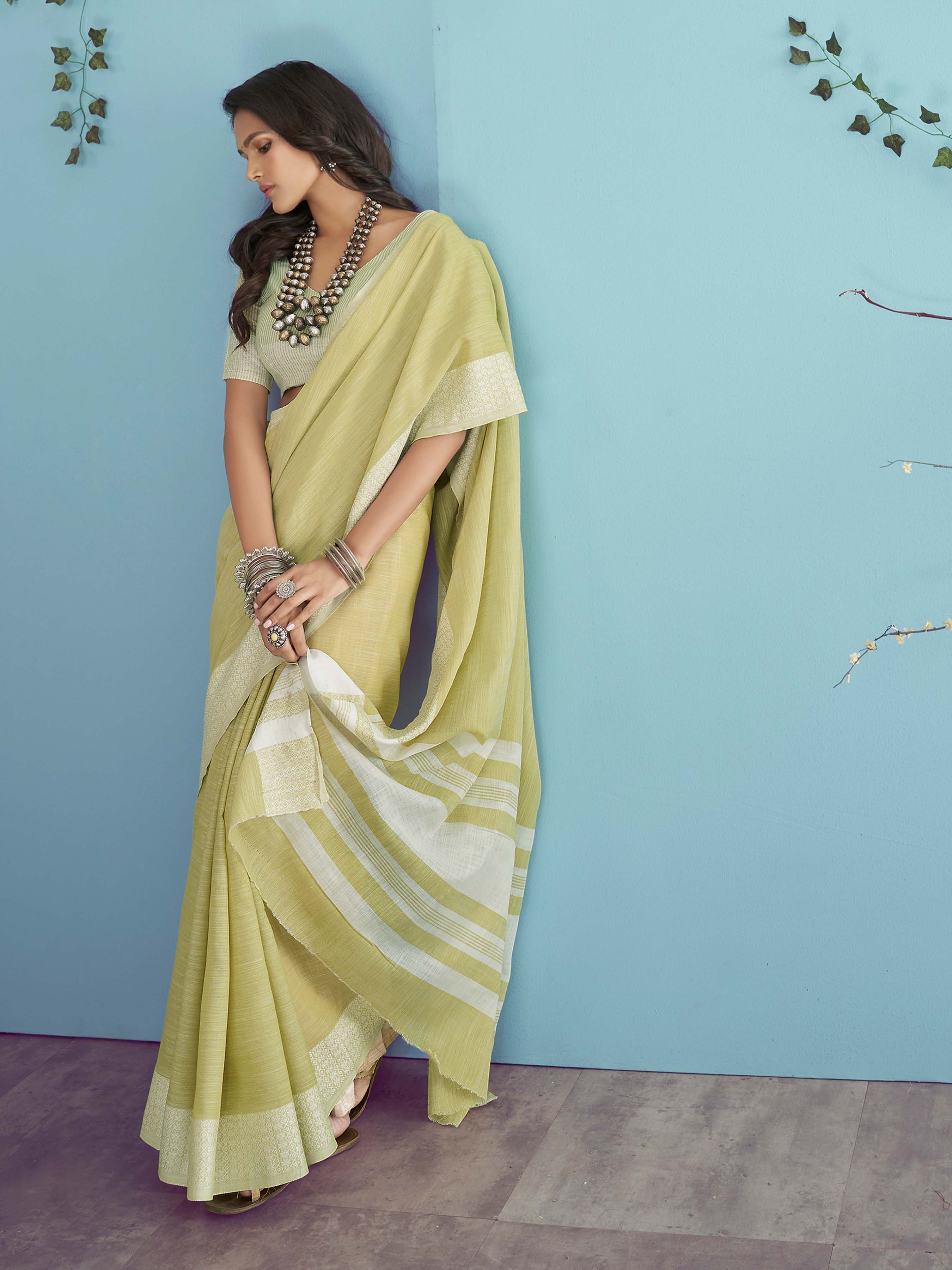 Desert Blossom Cactus Green Pure Cotton Saree