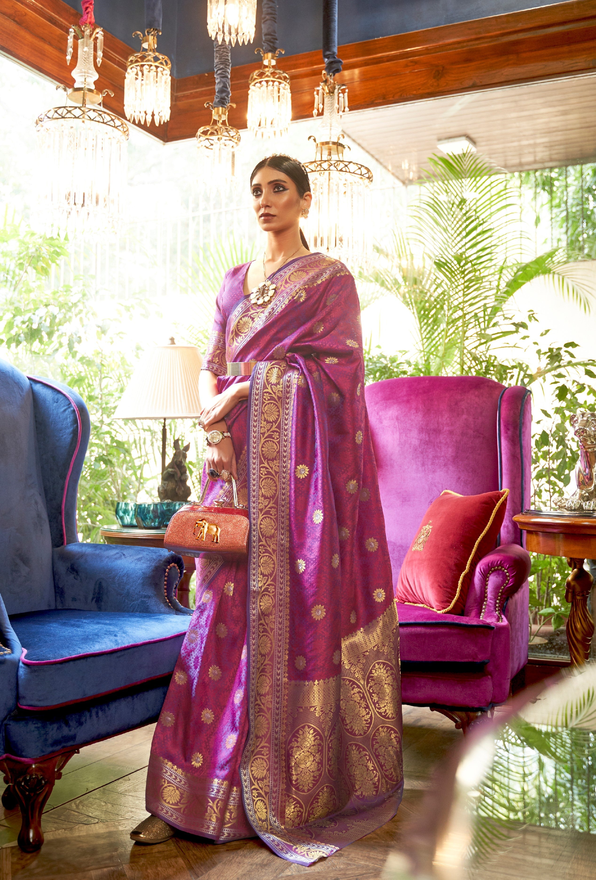 Royal Purple Woven Kanjivaram Saree