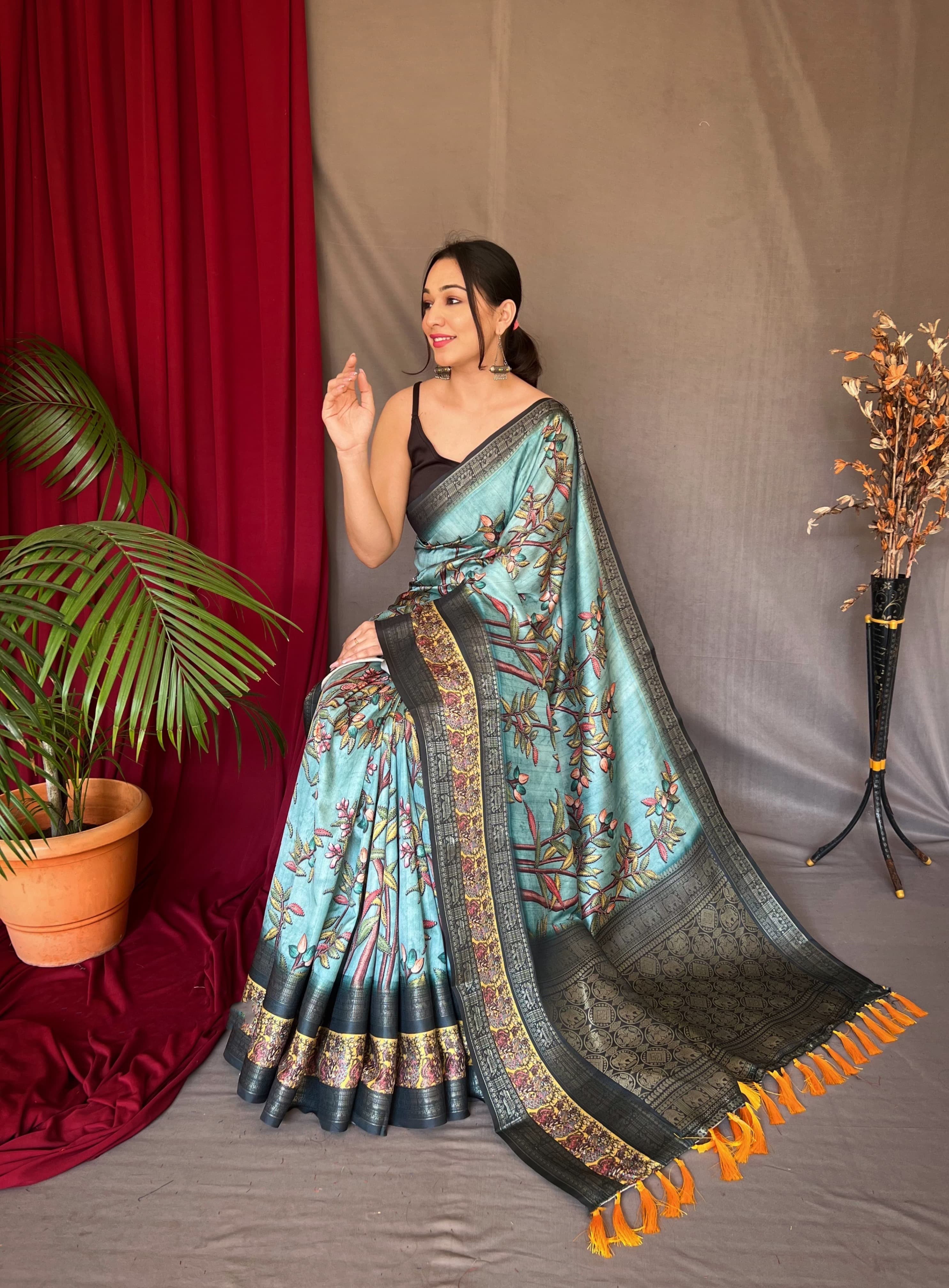 Azure Blue Kanchipuram Silk Saree