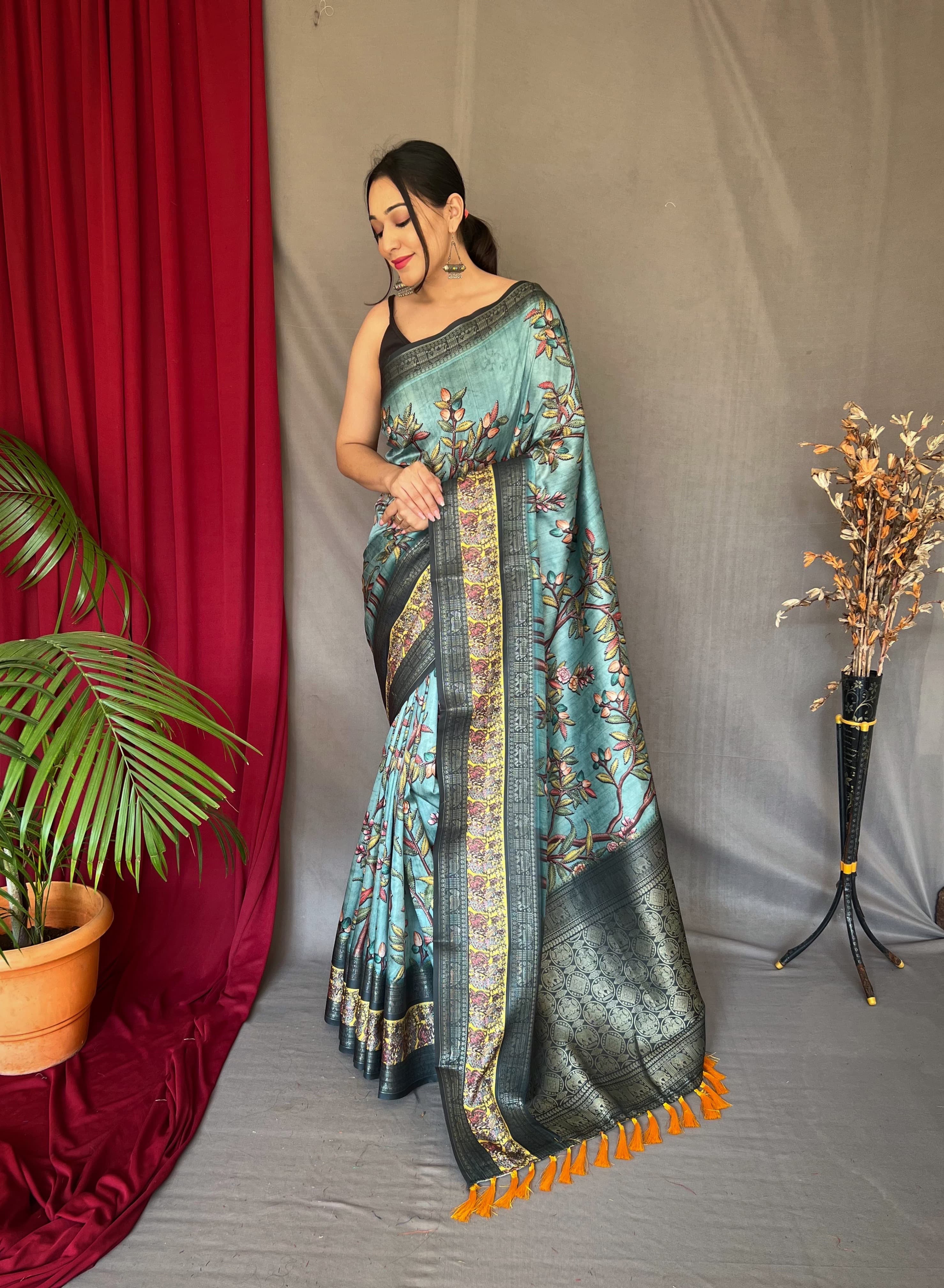 Azure Blue Kanchipuram Silk Saree