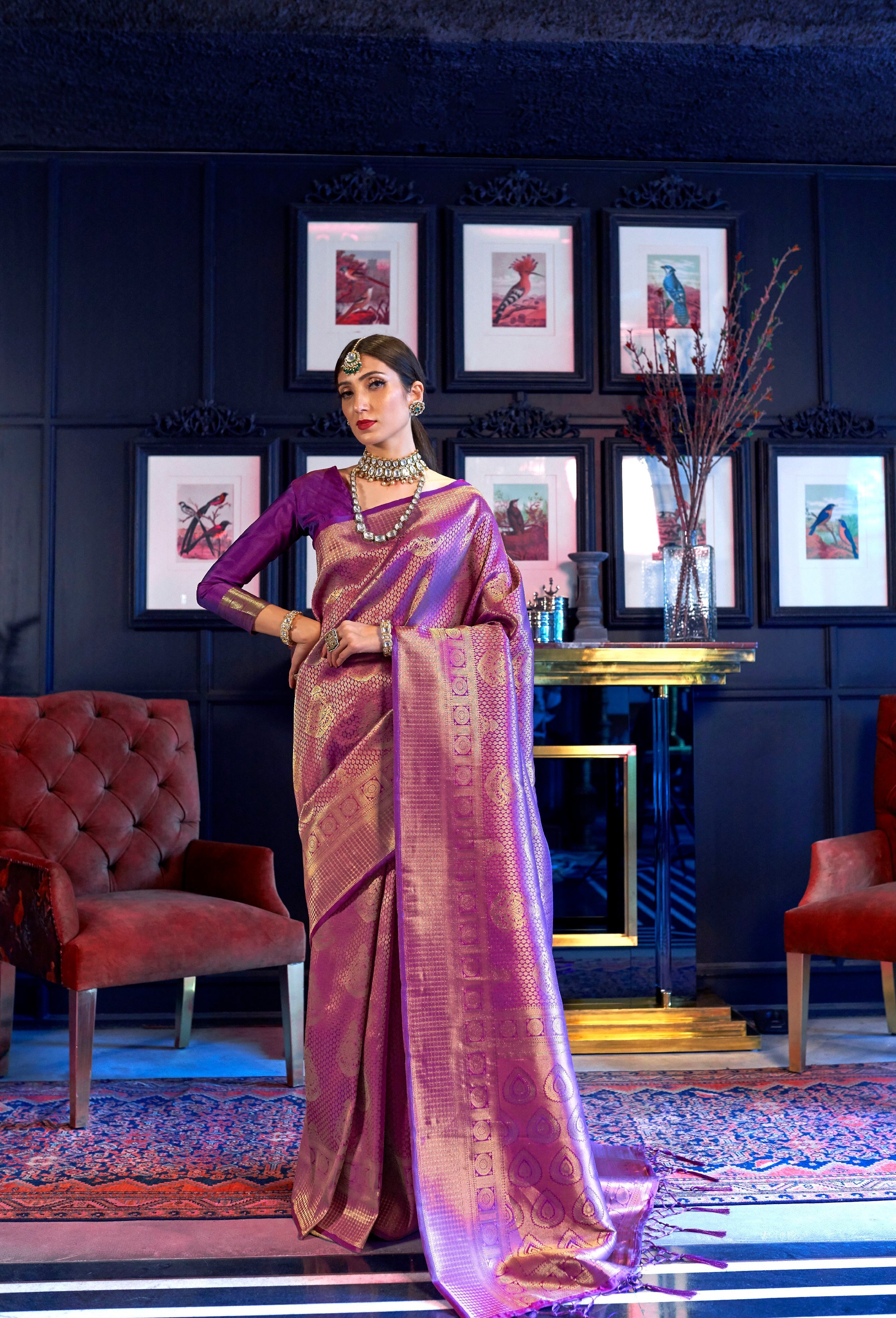 Royal Plum Kanjivaram Silk Saree: Regal Purple Radiance