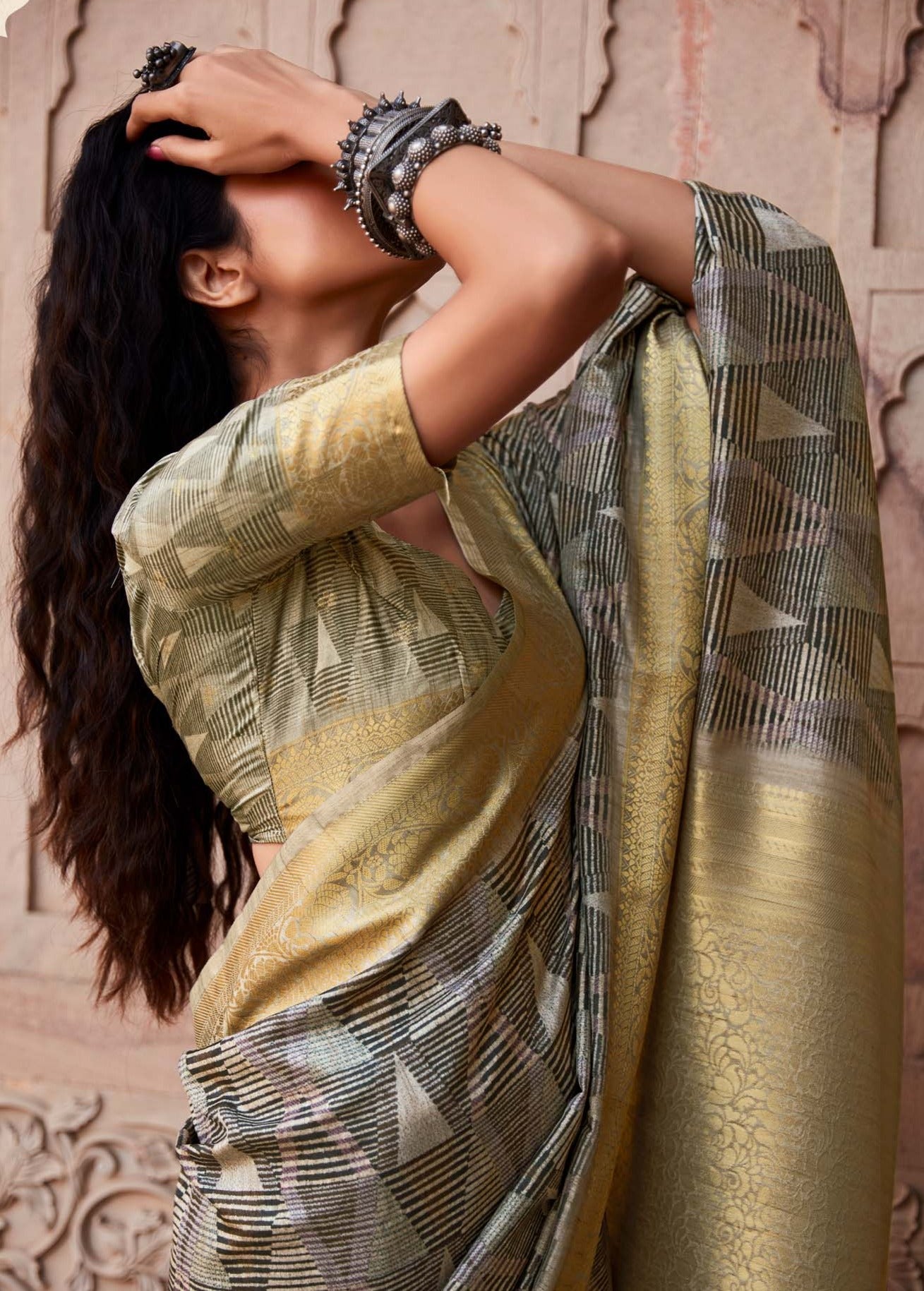 Anchor Grey Handloom Banarasi Silk Saree