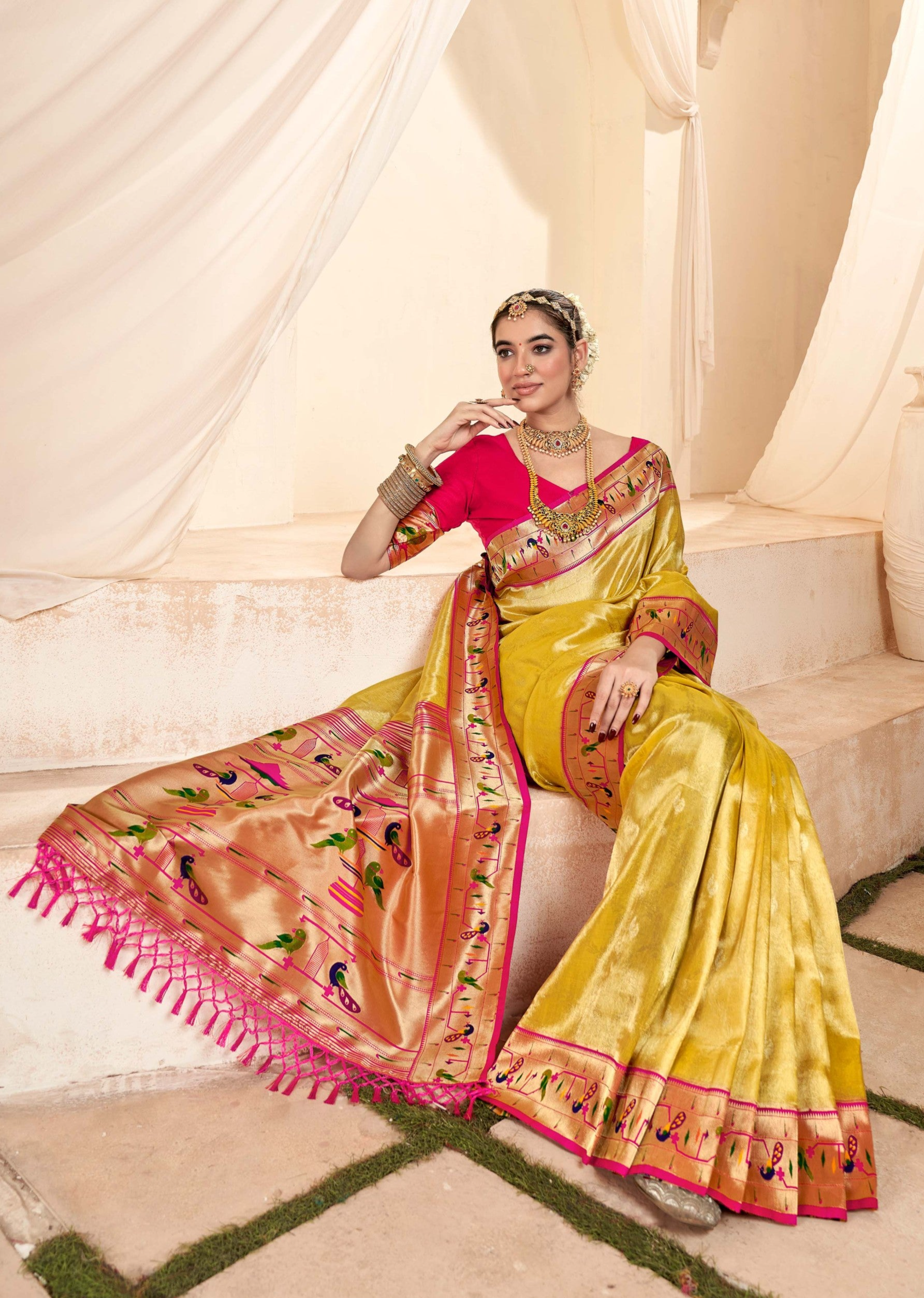 Radiant Golden Paithani Tissue Silk Saree