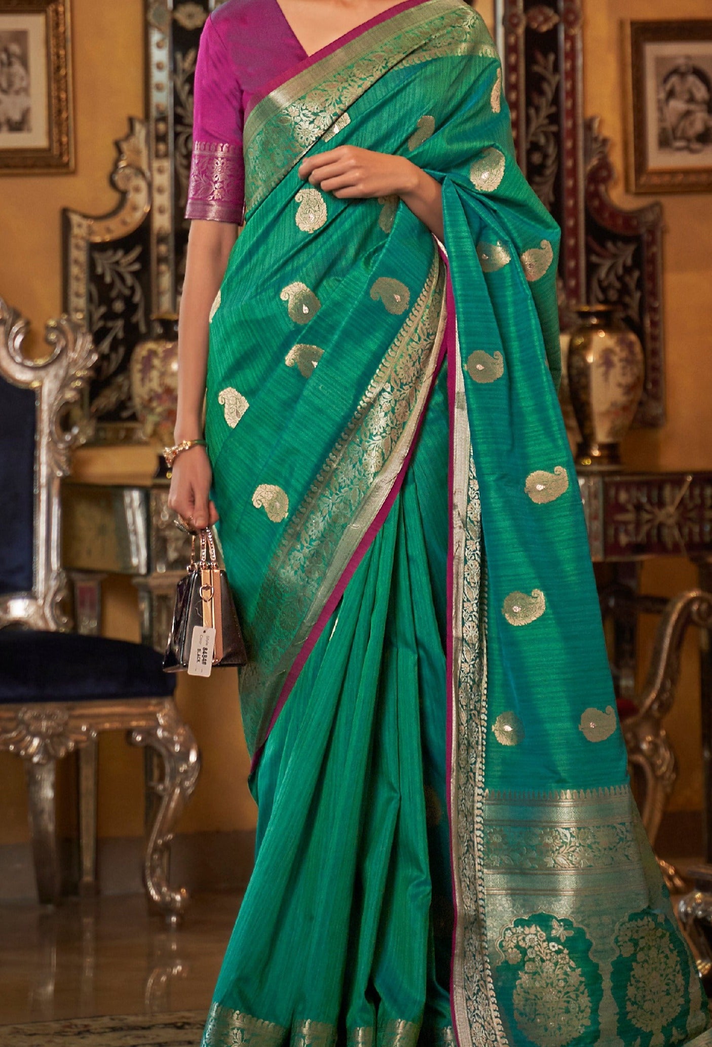 Radiant  Green Zari Woven Tussar Saree