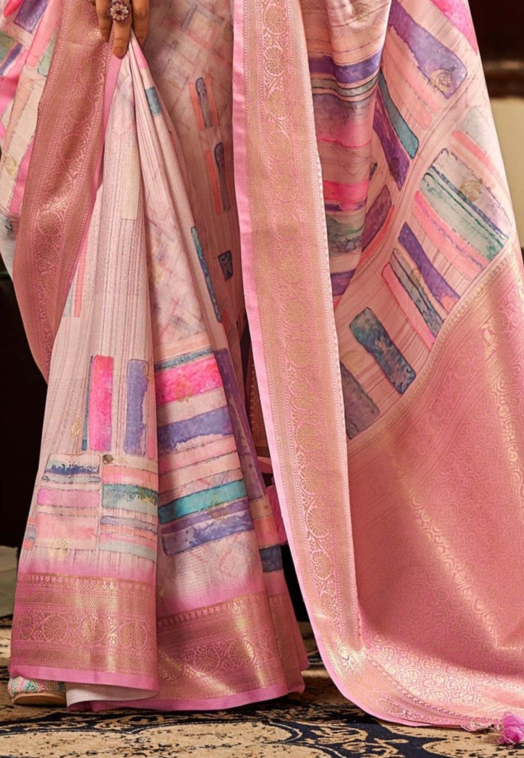 Elegant Pharlap Pink Shade Digital Printed Soft Silk Saree