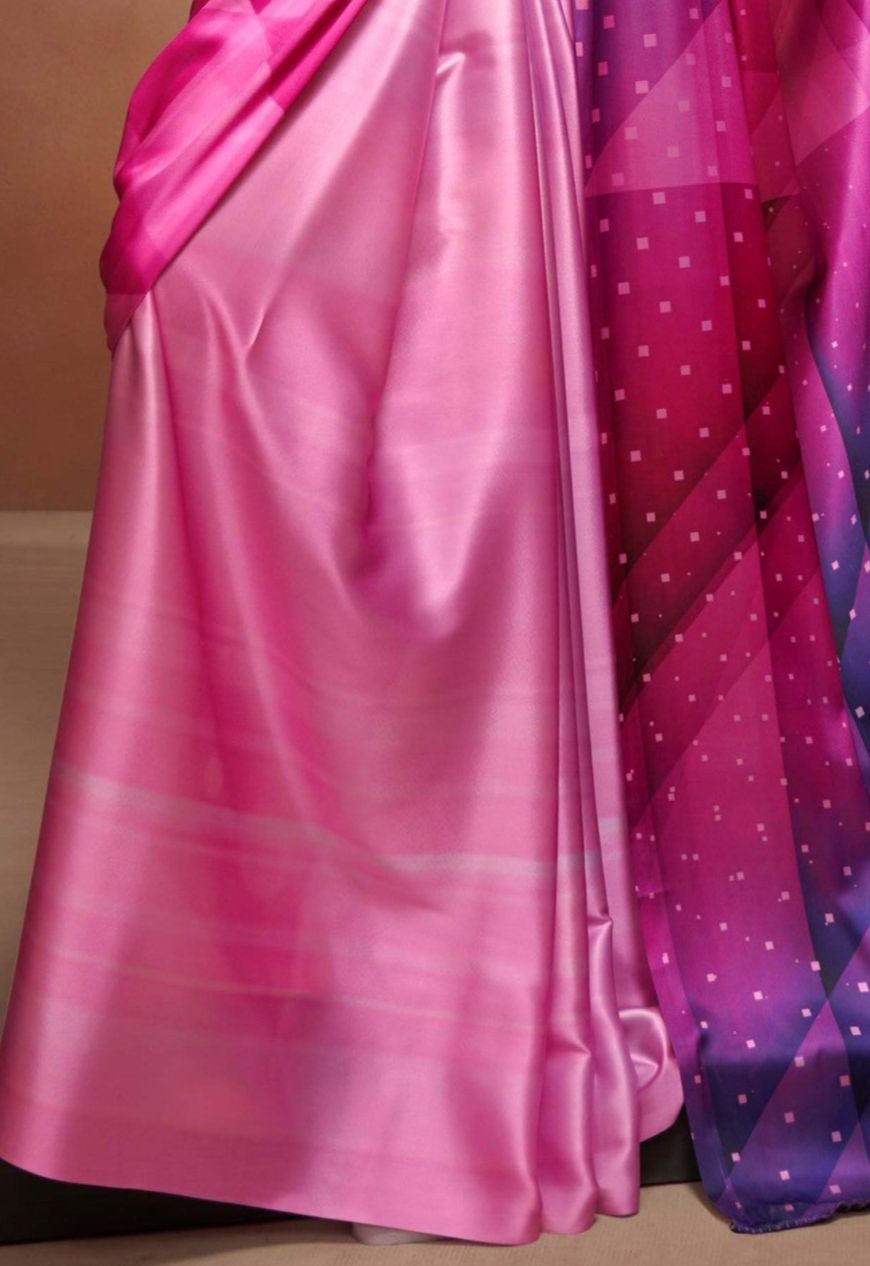 Enchanting Bloom Printed Satin Silk Saree in Charismatic Pink