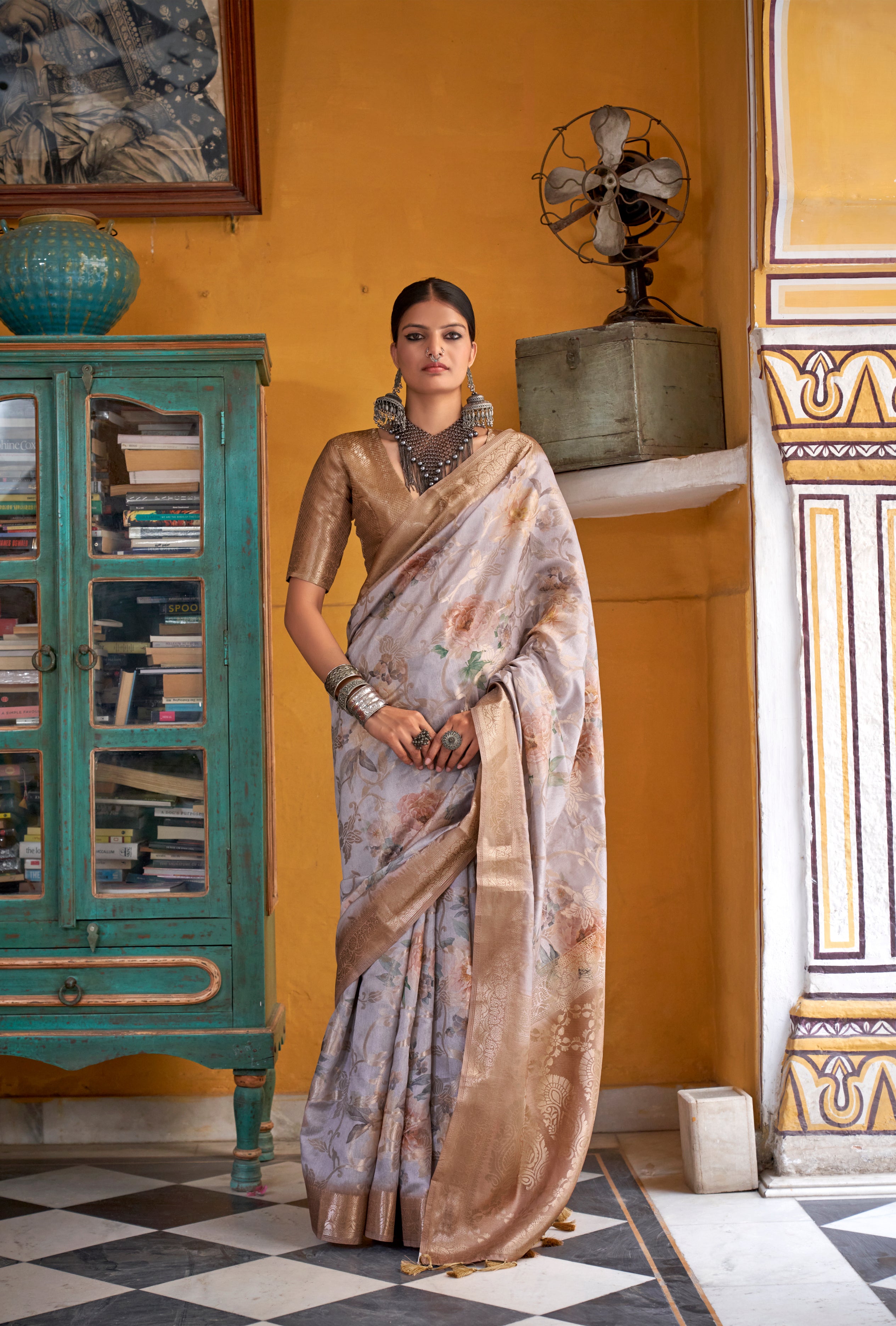 Peach Soft Cotton Silk With Floral Digital Print Saree