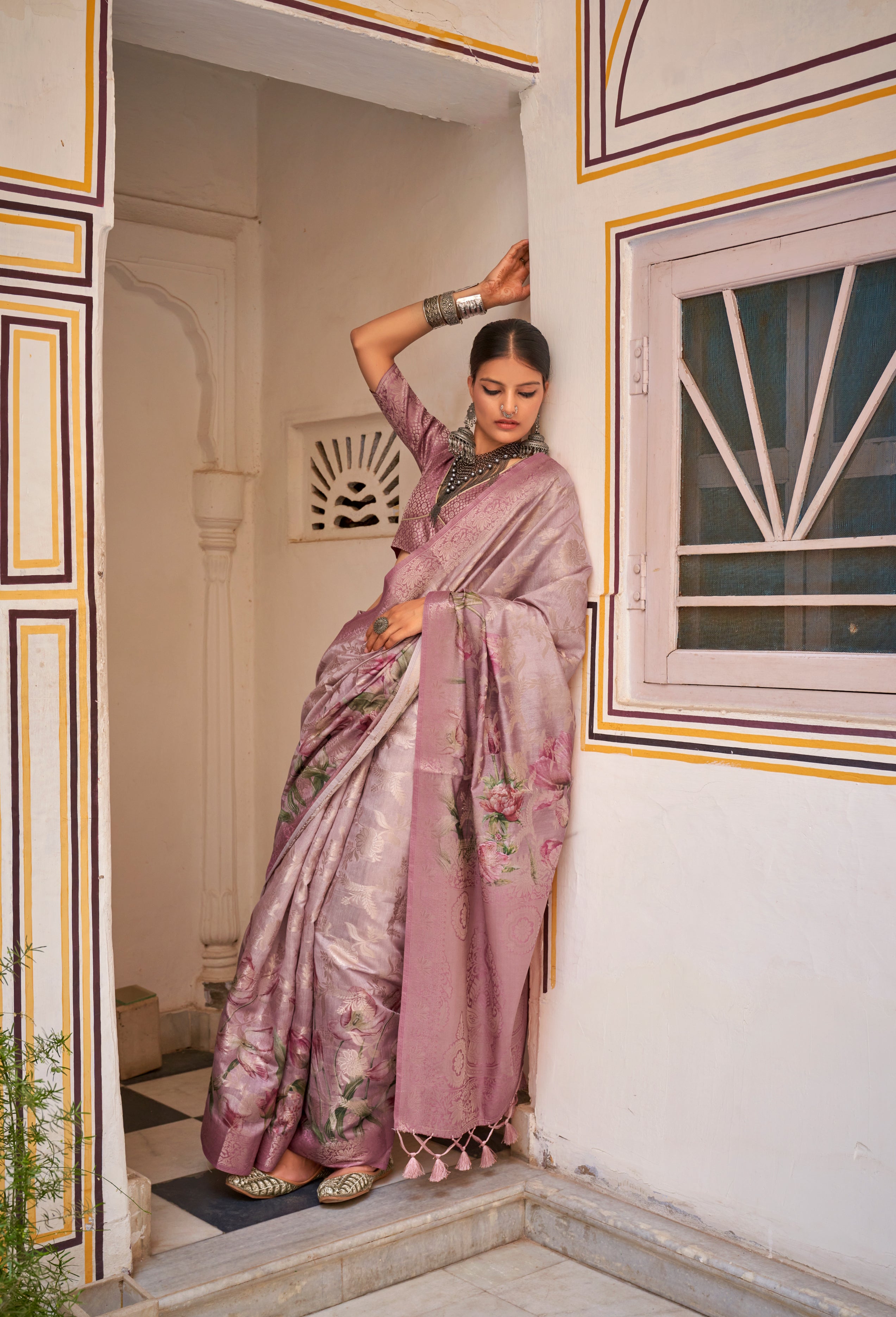 Pink Soft Cotton Silk With Floral Digital Print Saree