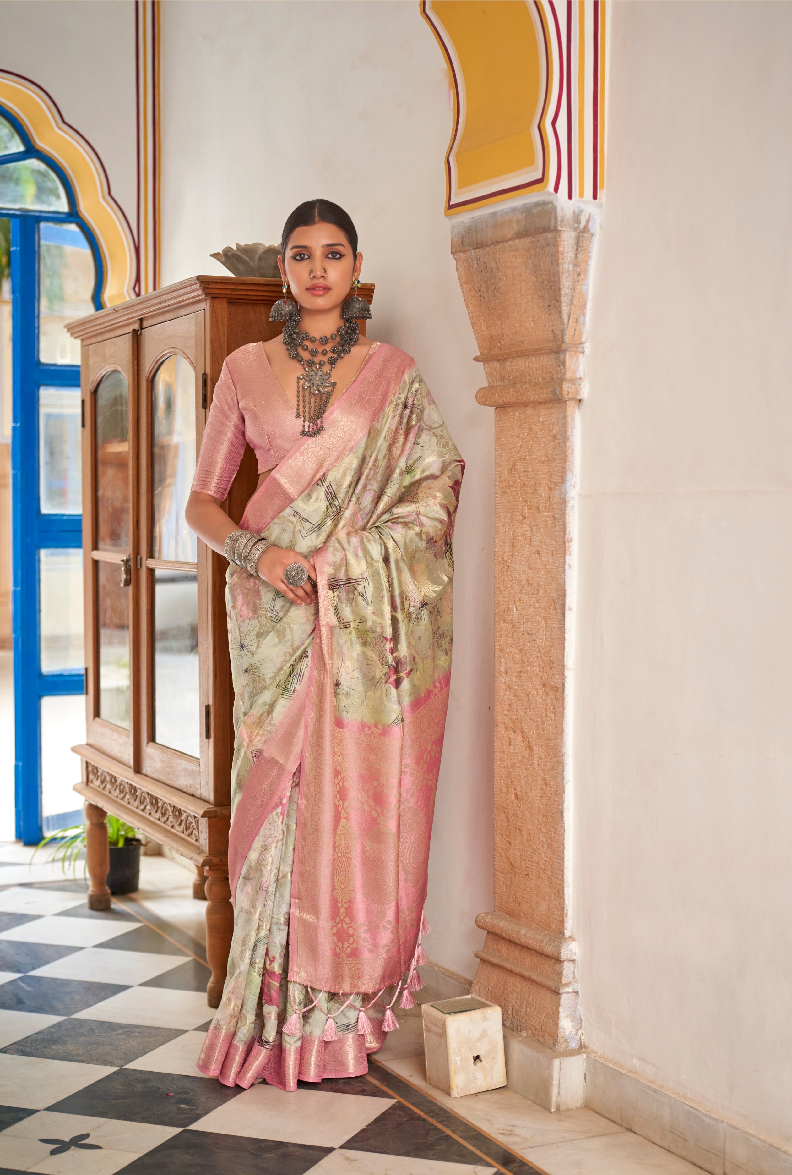 Cream Color Soft Cotton Silk With Floral Digital Print Saree