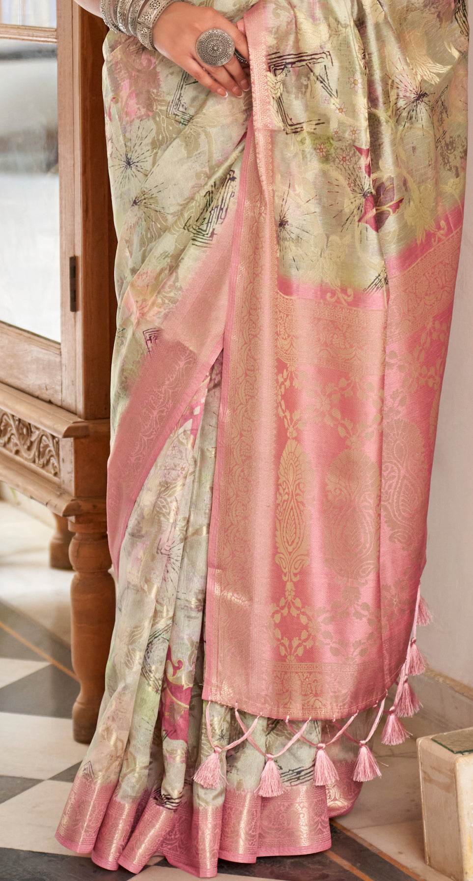 Cream Color Soft Cotton Silk With Floral Digital Print Saree