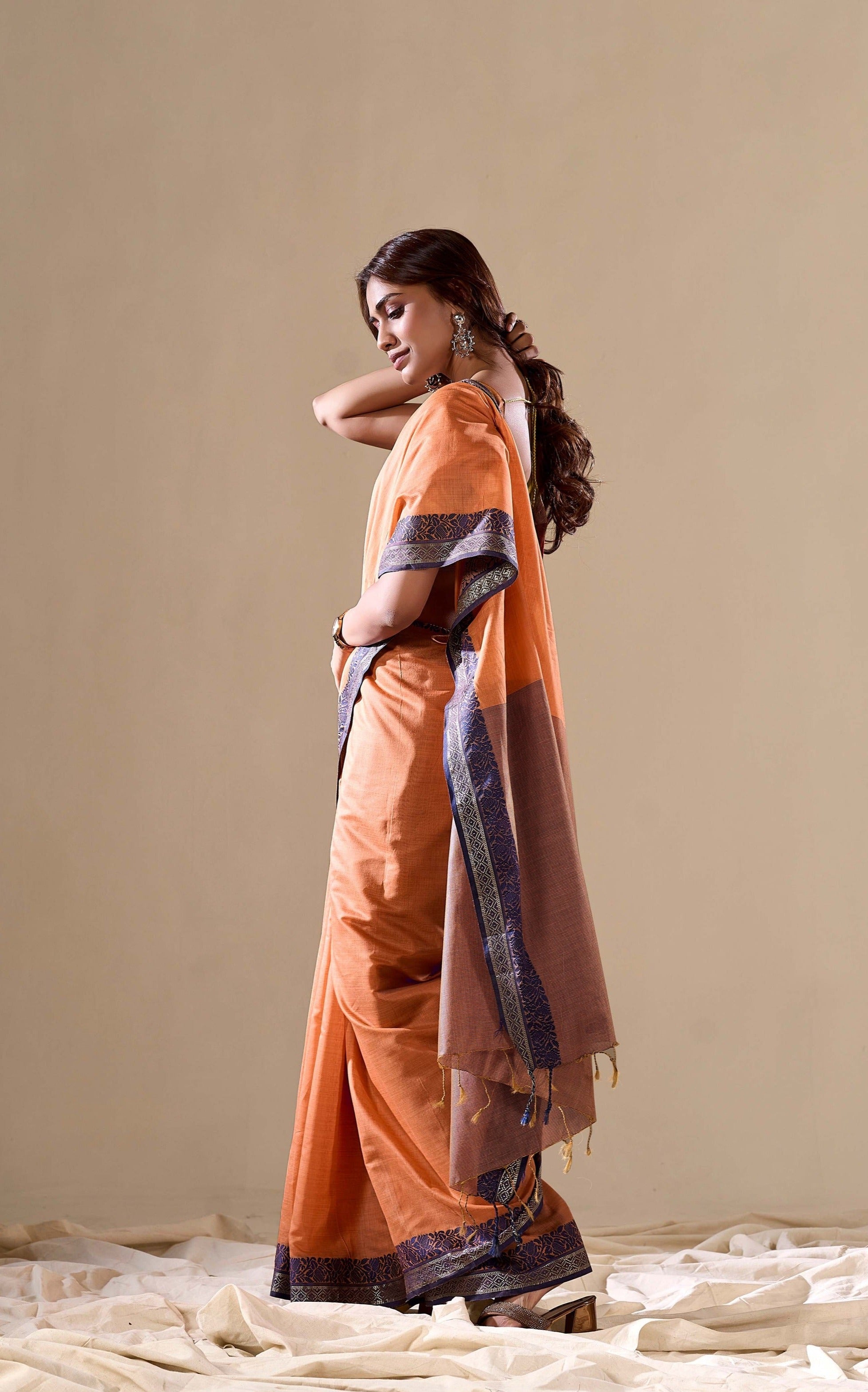 Elegant Orange Handloom Cotton Saree