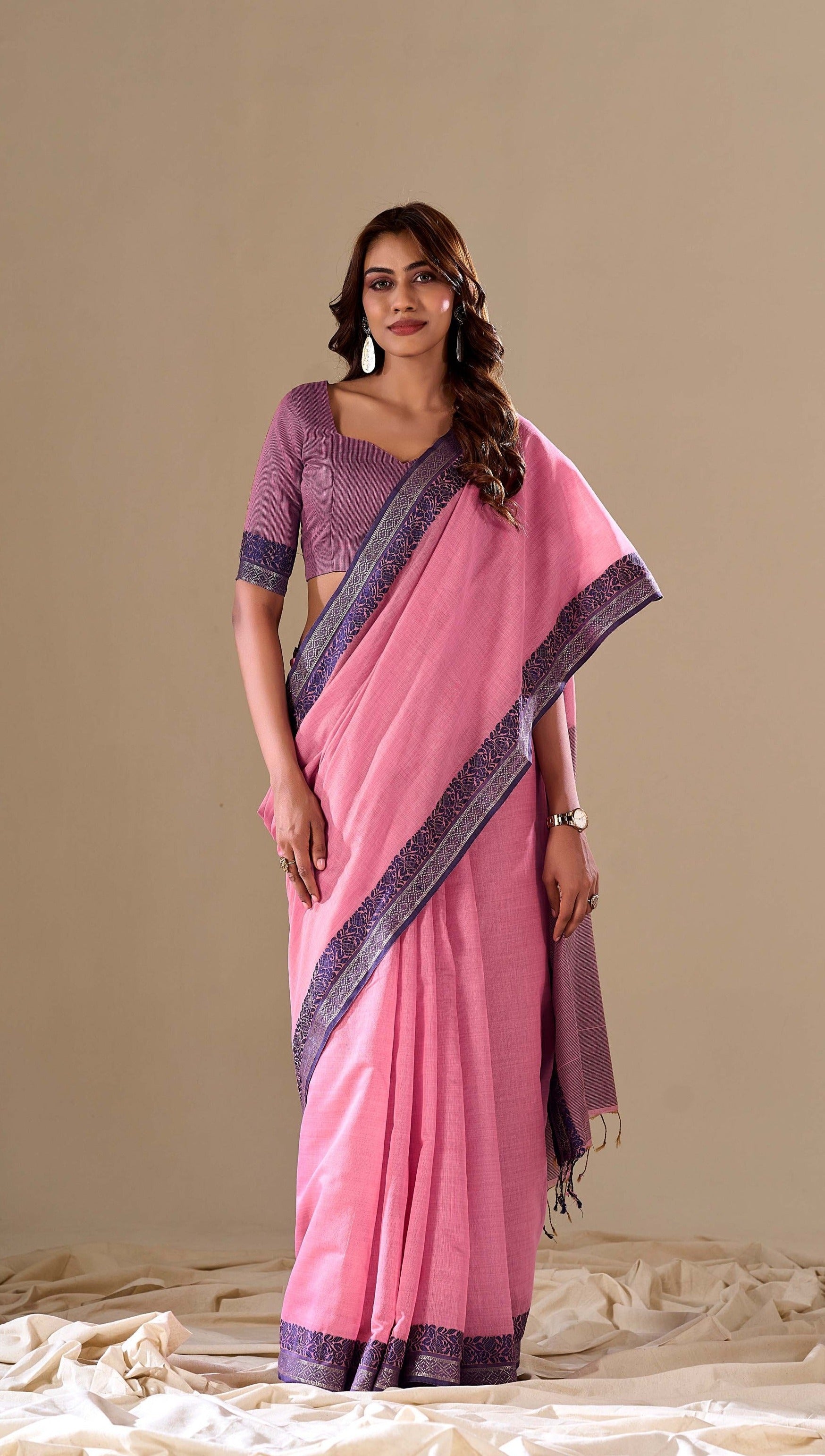 Elegant Pink Handloom Cotton Saree