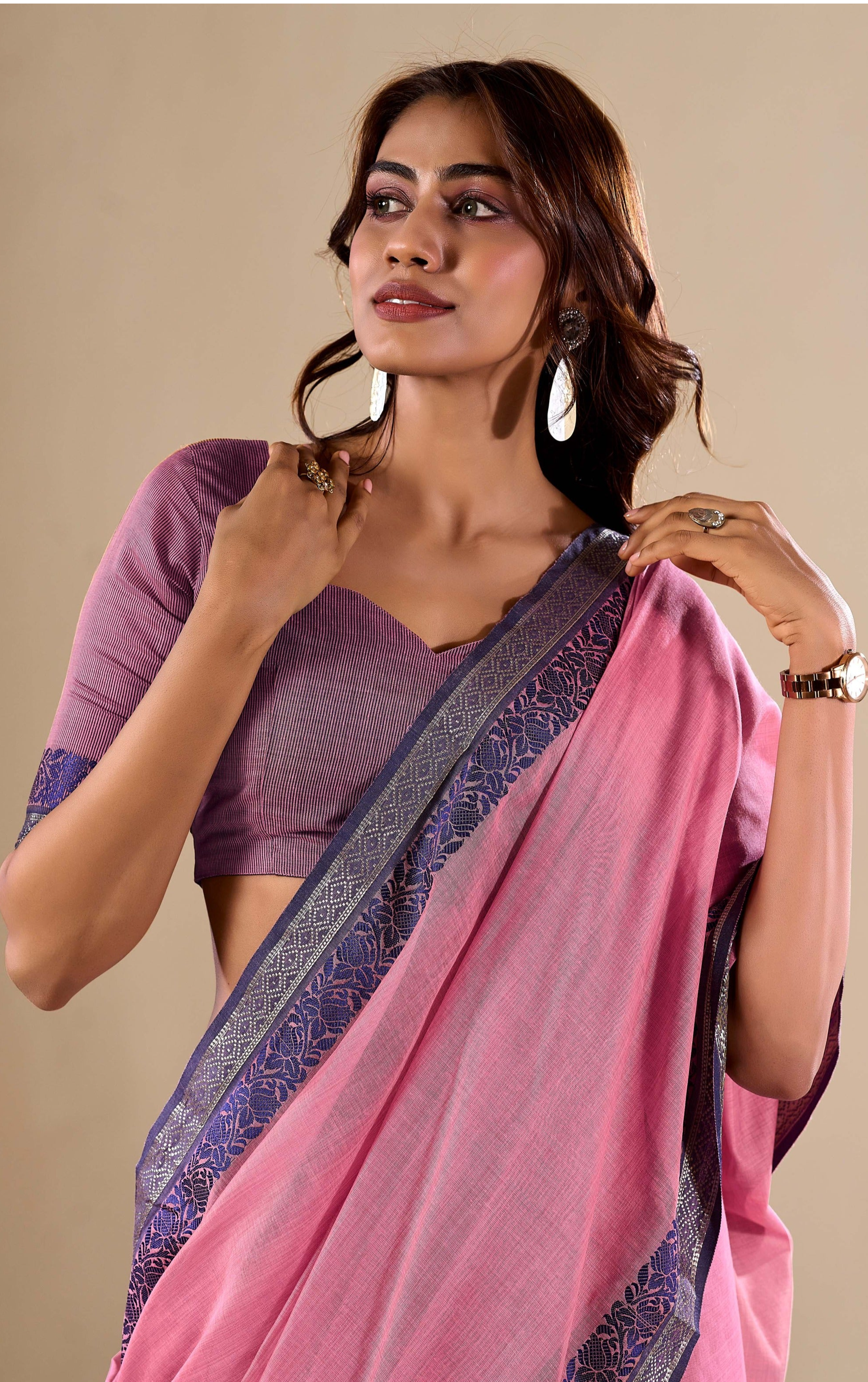 Elegant Pink Handloom Cotton Saree