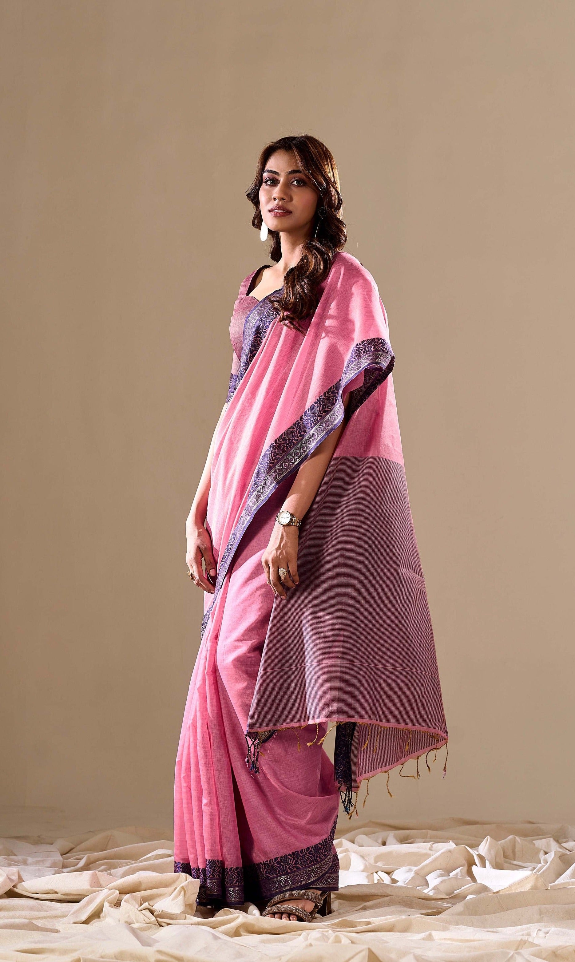 Elegant Pink Handloom Cotton Saree