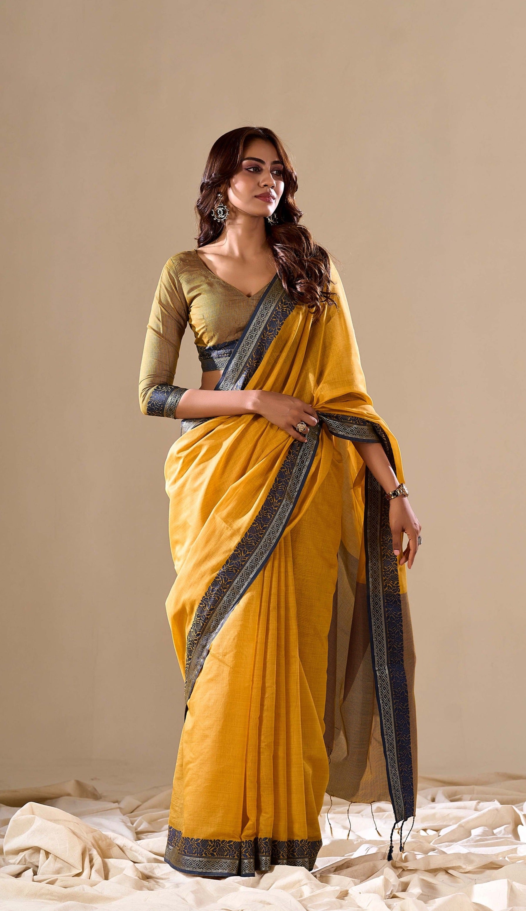 Elegant Yellow Handloom Cotton Saree