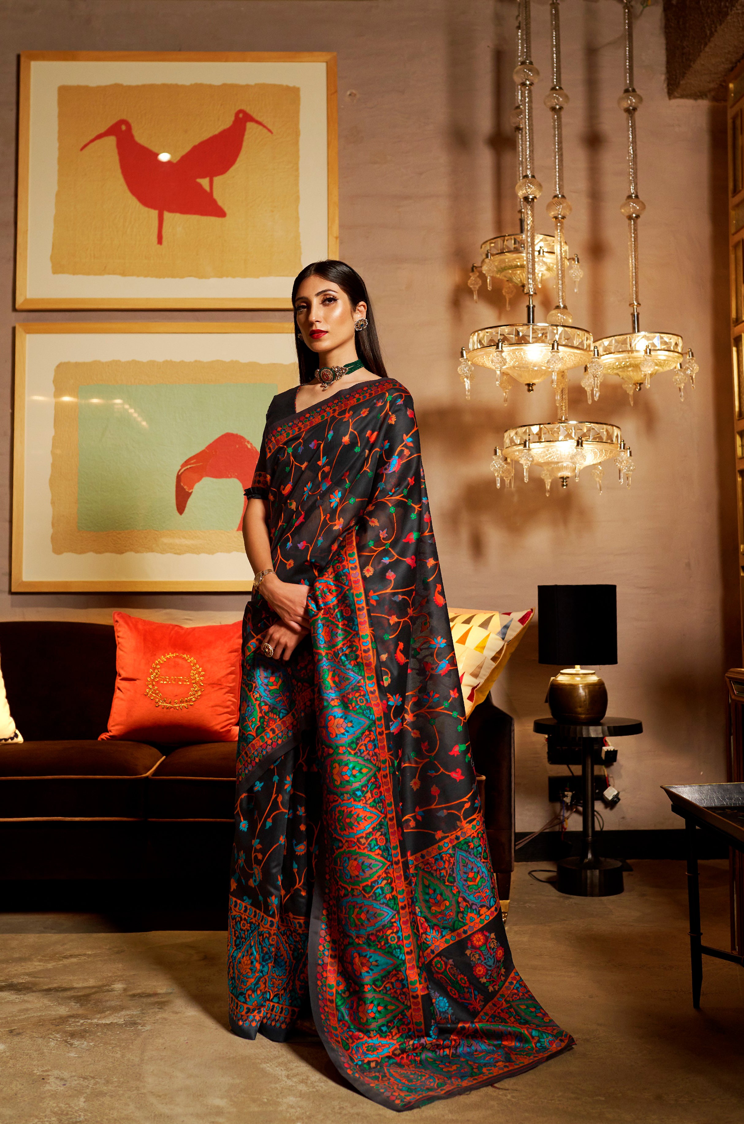 Charcoal Elegance Black Banarasi Saree