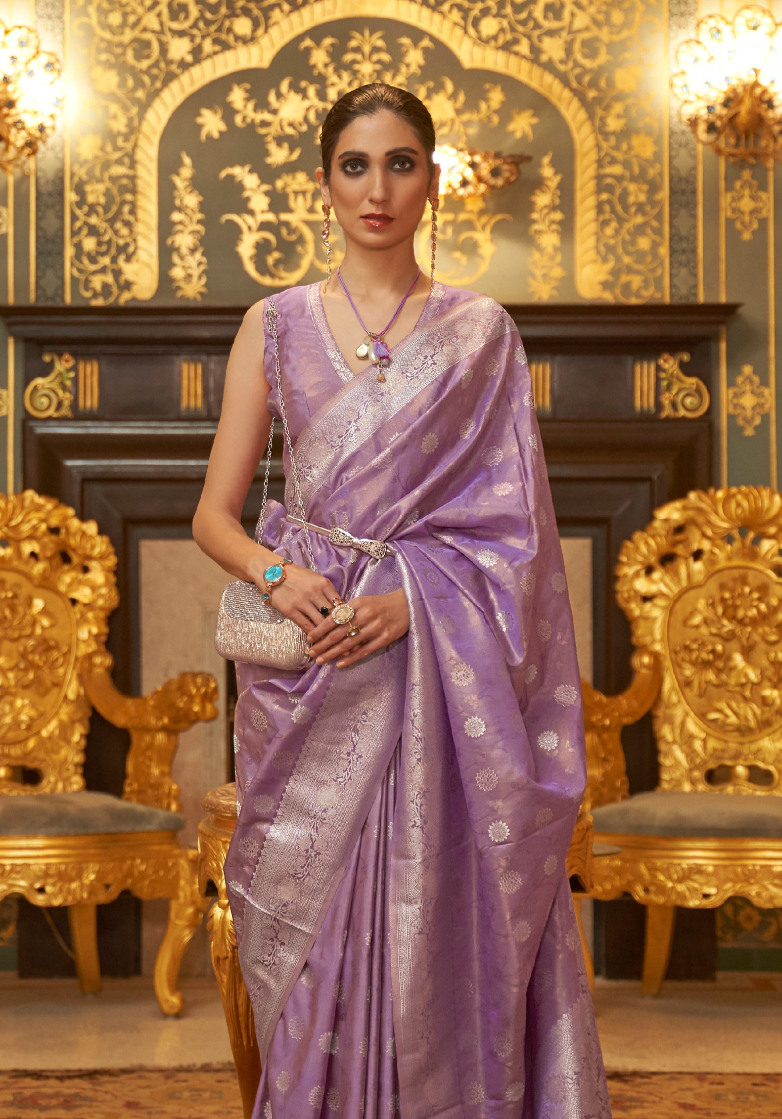 Lavender Mist Handloom Kanjivaram Saree