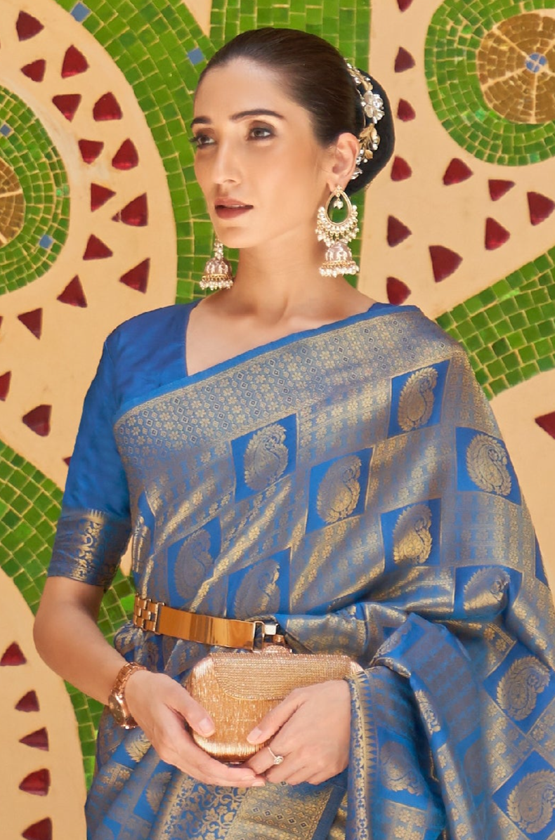 Blue Lagoon Zari Woven Kanjivaram Saree