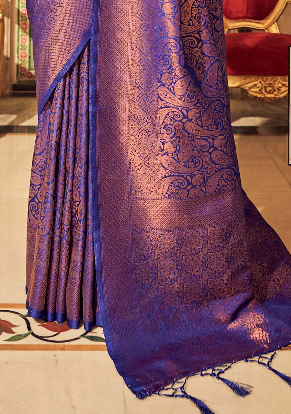 Twilight Blue Zari Woven Kanjivaram Silk Saree