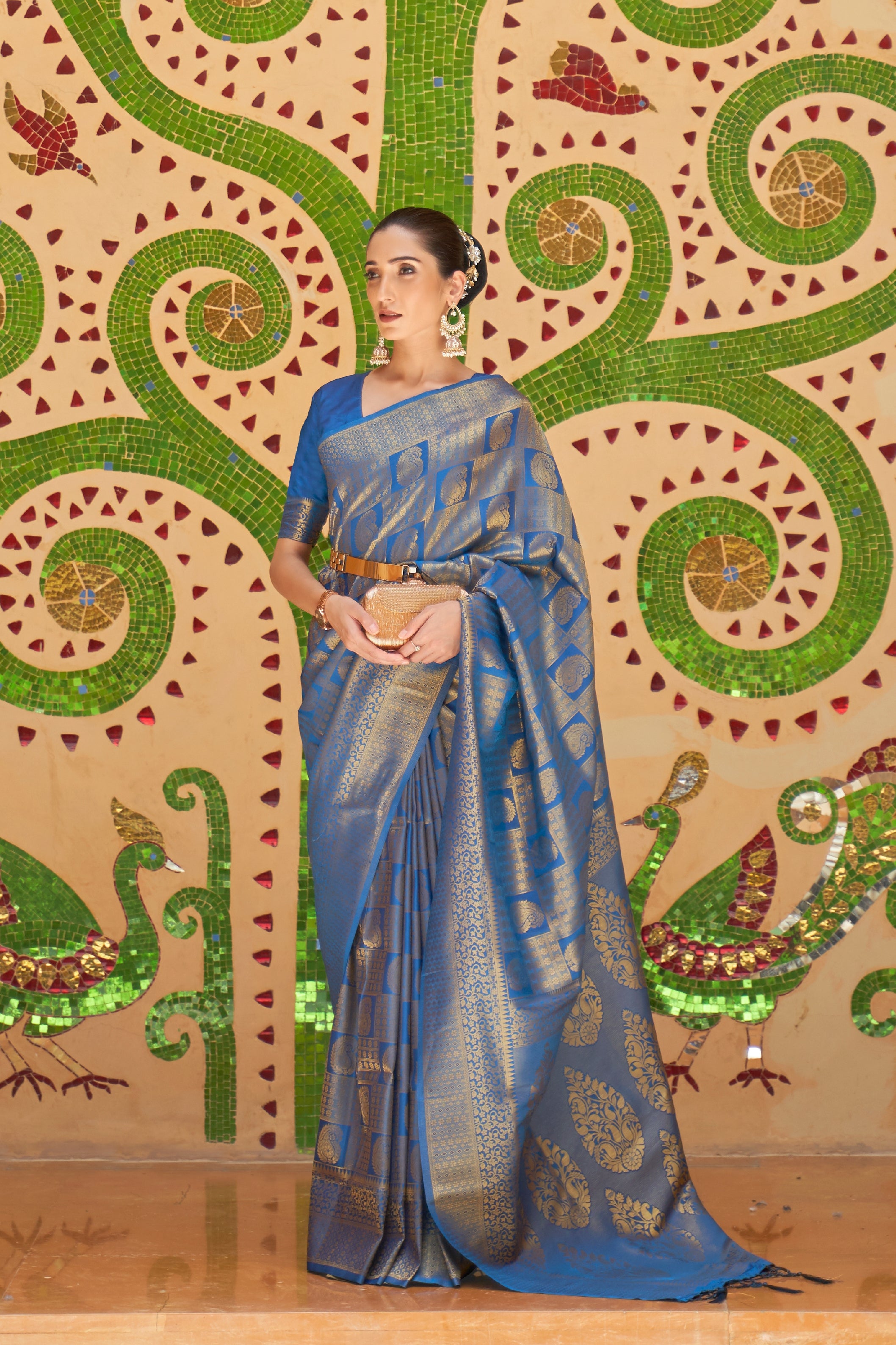 Blue Lagoon Zari Woven Kanjivaram Saree