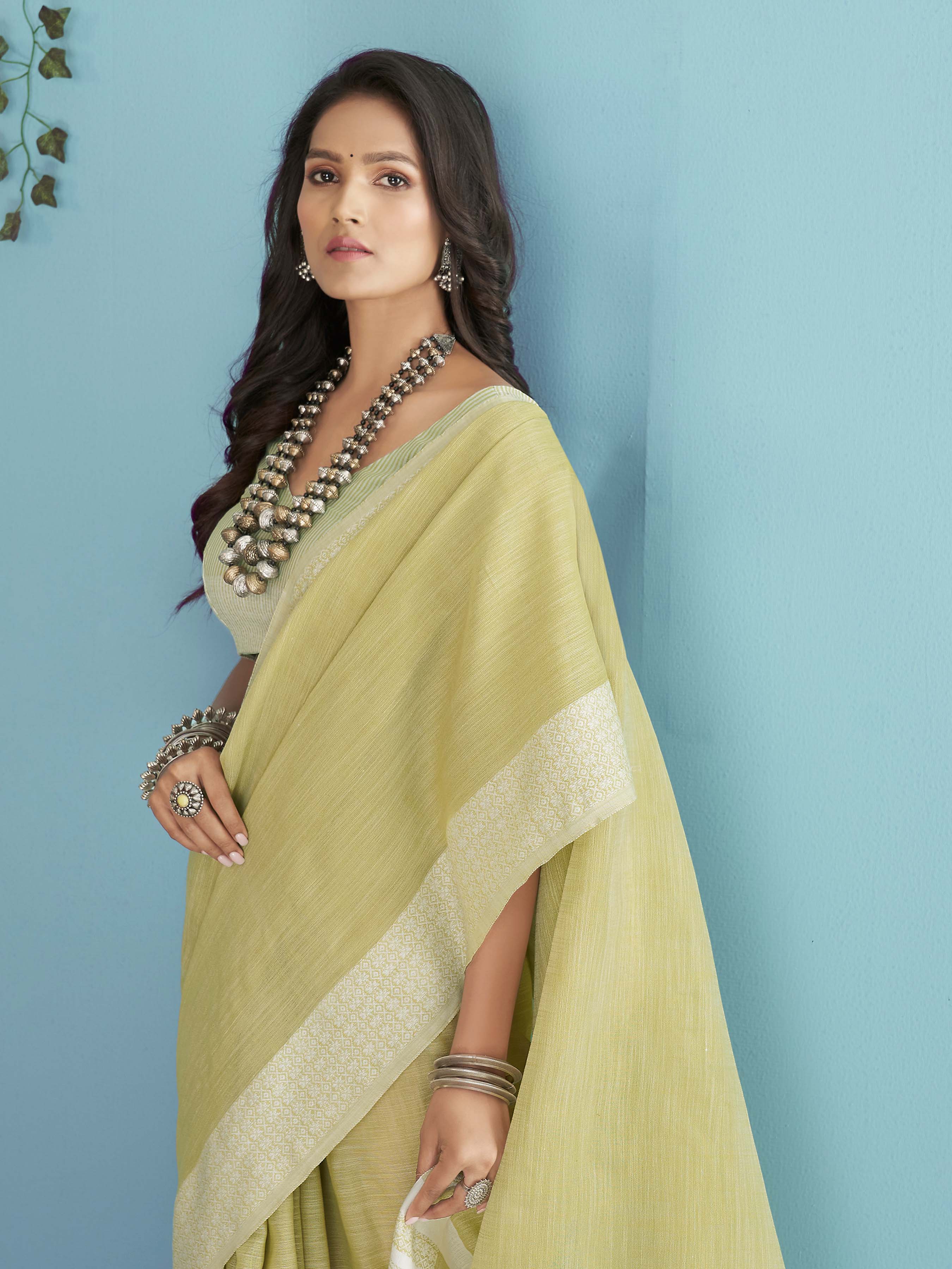 Desert Blossom Cactus Green Pure Cotton Saree