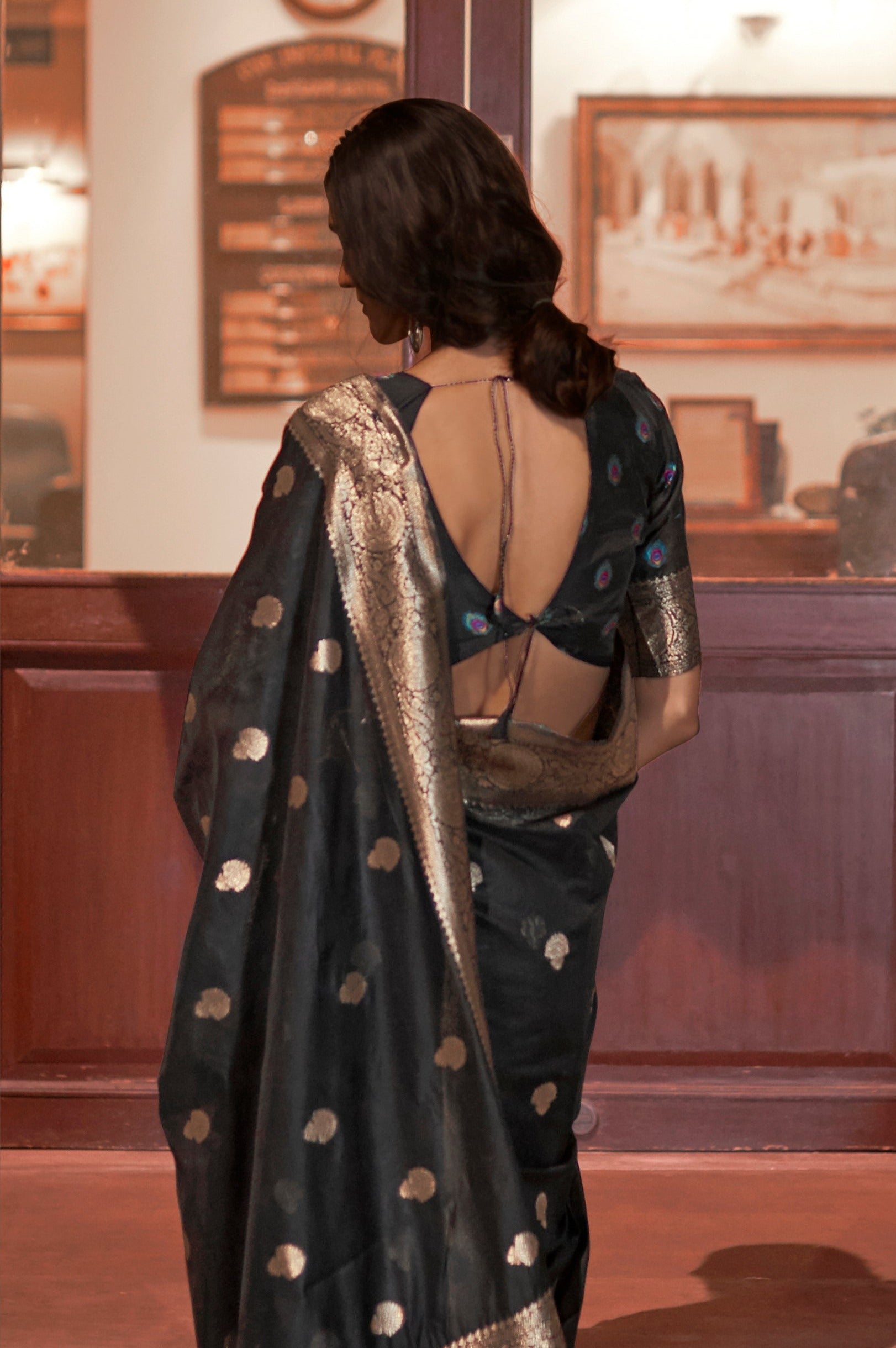 Elegant Black Zari Woven Banarasi Silk Saree with Peacock Pallu