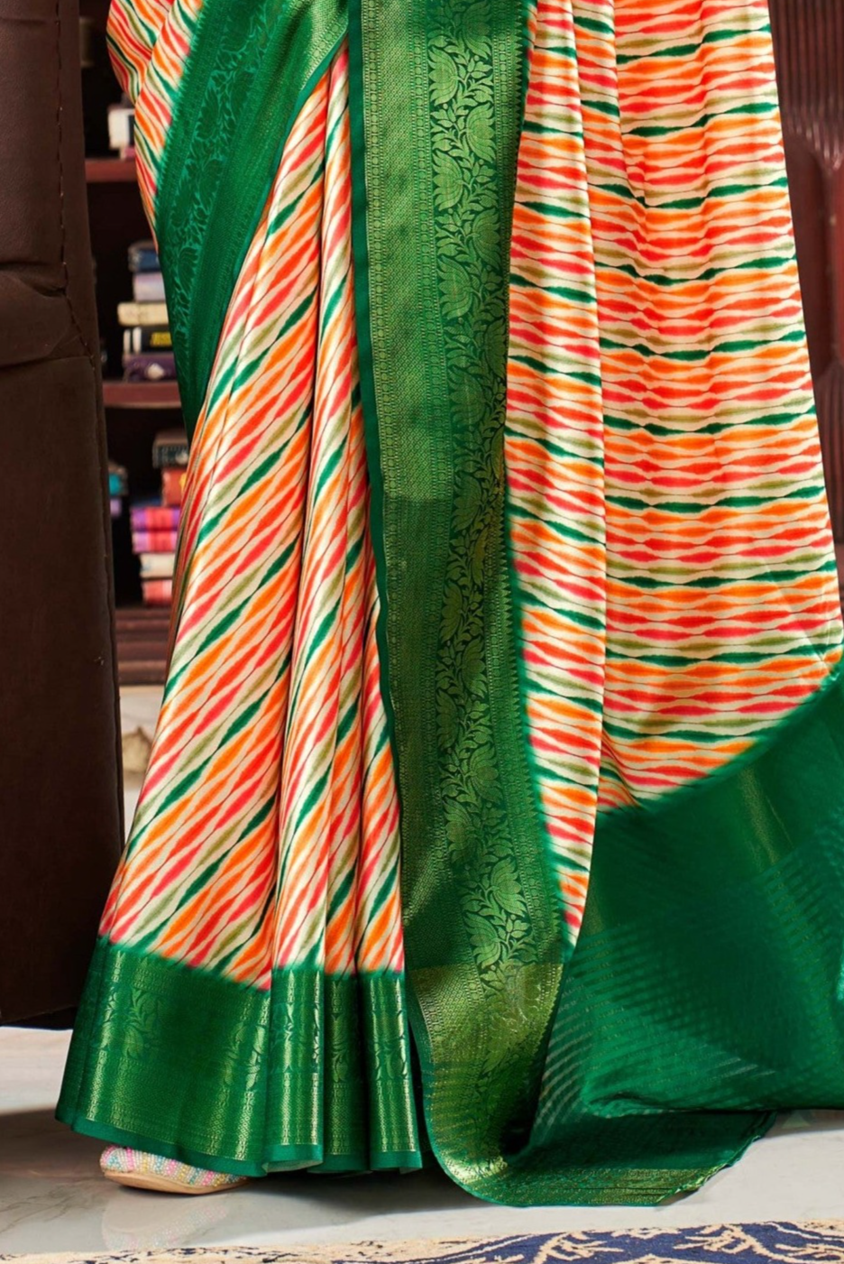 Radiant Harmony Red and Green Dual Tone Satin Silk Saree