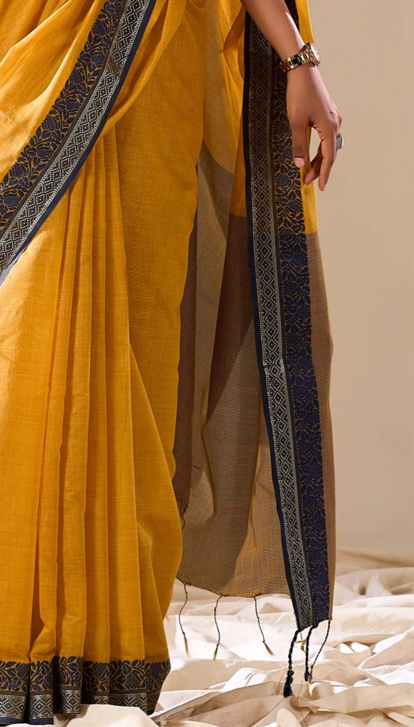 Elegant Yellow Handloom Cotton Saree