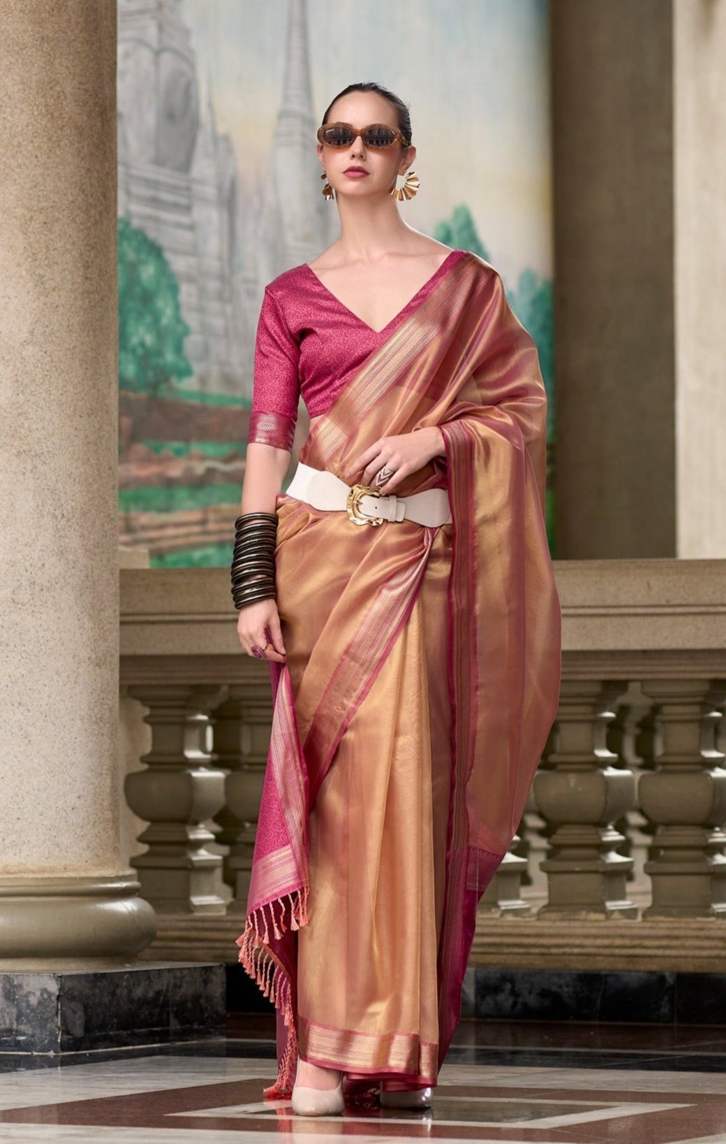 Light Pink Elegance: Pure Tissue Silk Saree with Stunning Designer Pallu & Blouse