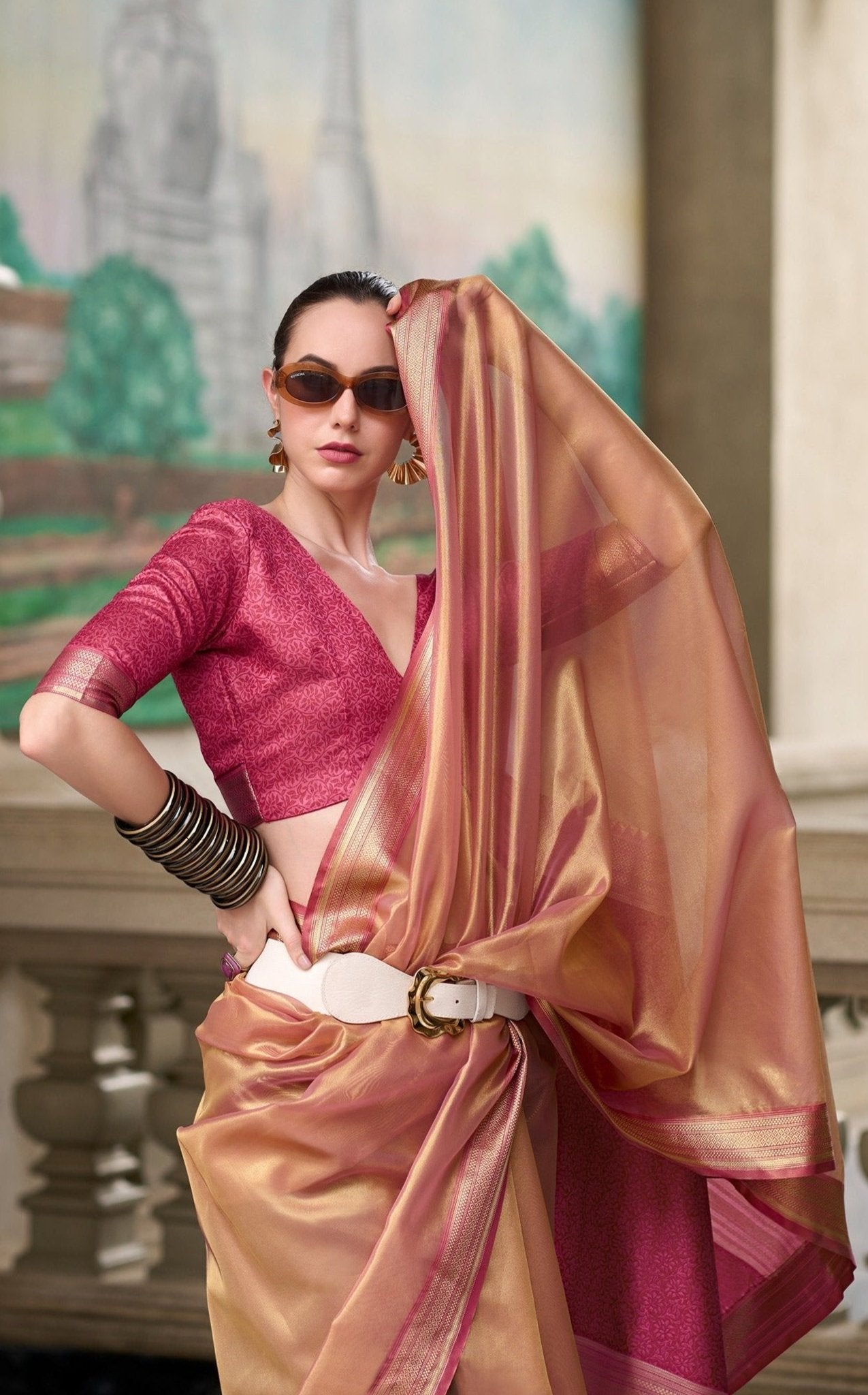 Light Pink Elegance: Pure Tissue Silk Saree with Stunning Designer Pallu & Blouse