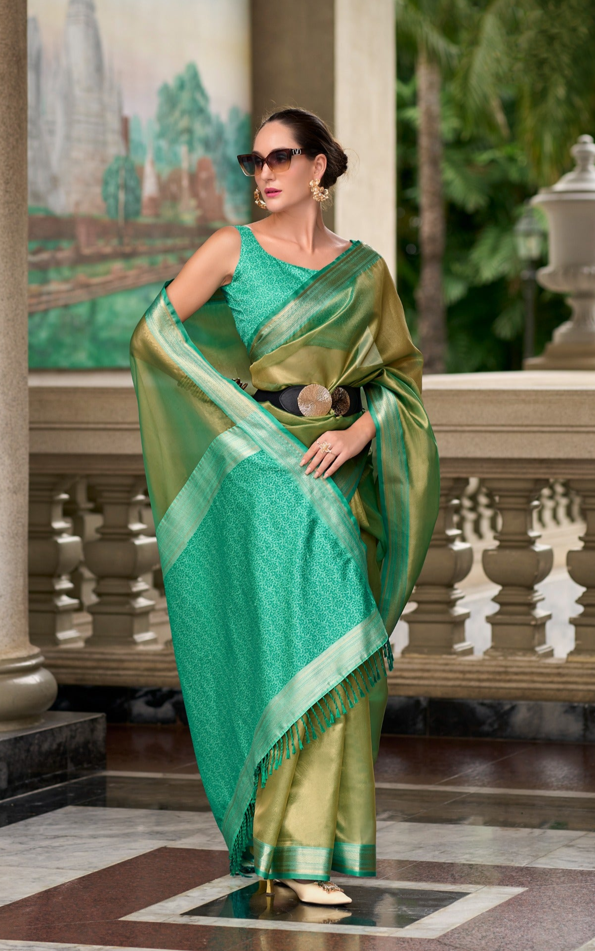 Mint Green Magic: Pure Tissue Silk Saree with Exquisite Designer Pallu