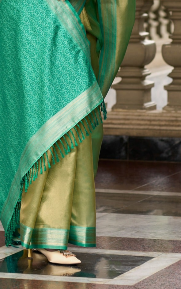 Mint Green Magic: Pure Tissue Silk Saree with Exquisite Designer Pallu