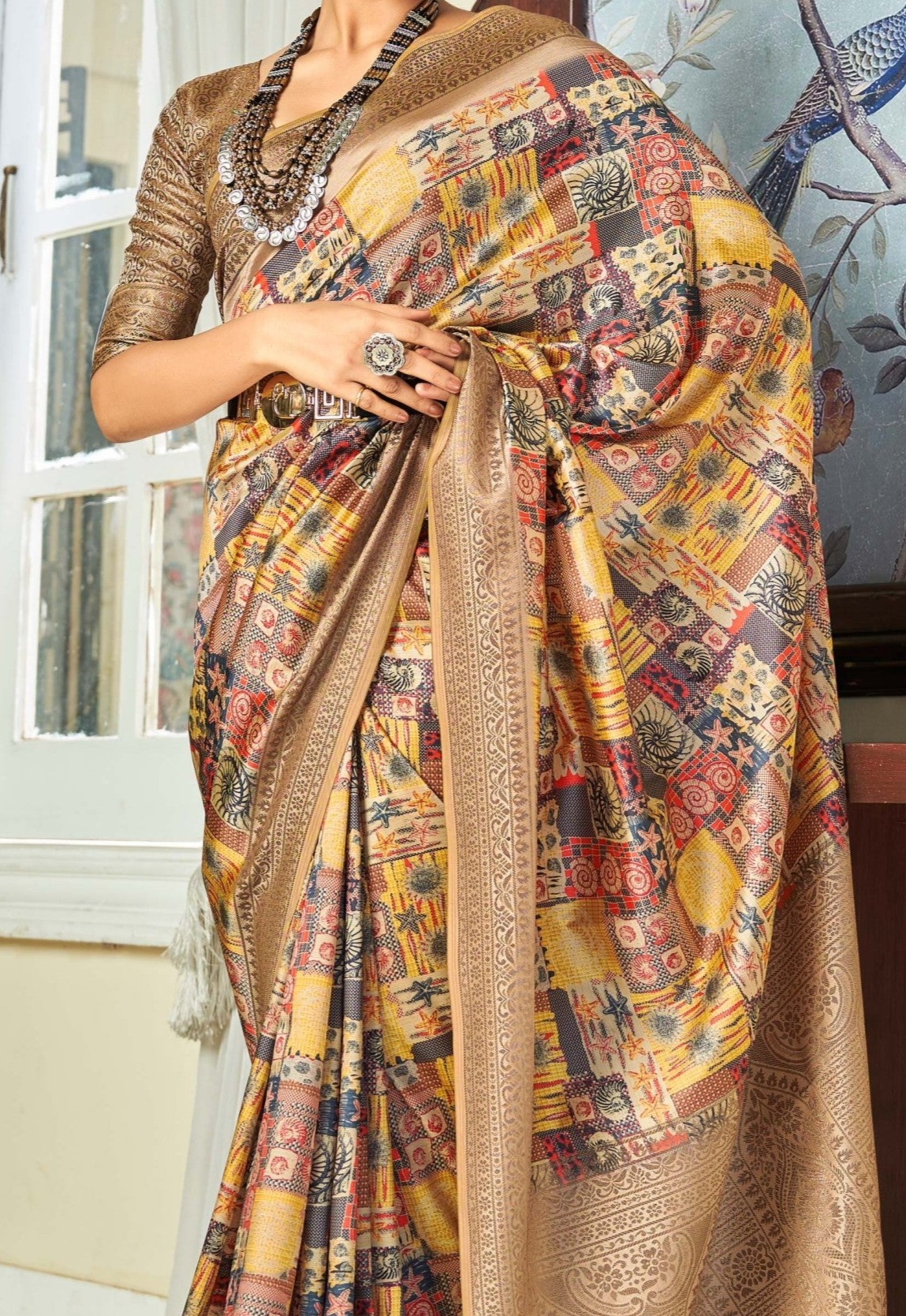 Classic Beige Banarasi Satin Silk Saree