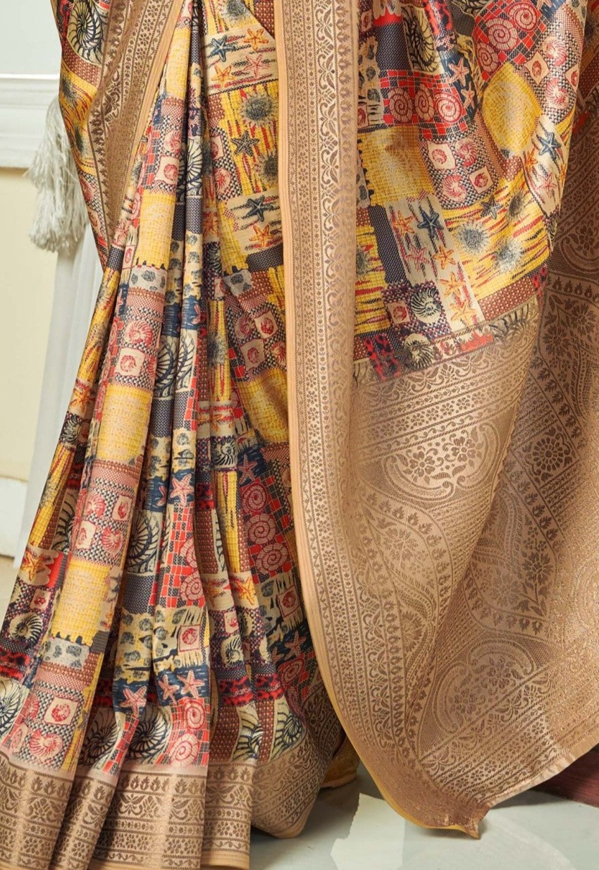 Classic Beige Banarasi Satin Silk Saree