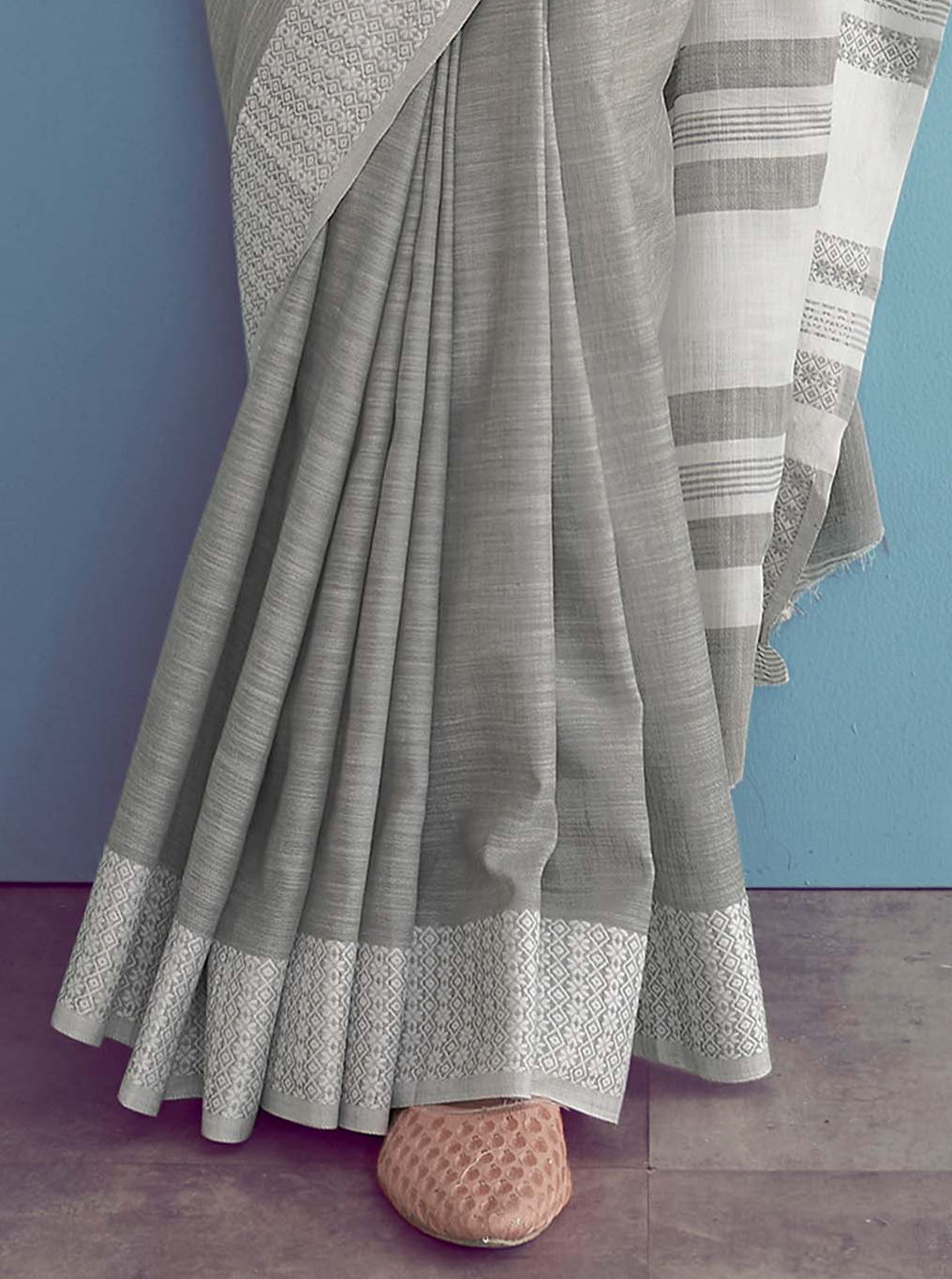 Elegant Smoke Grey Pure Cotton Saree