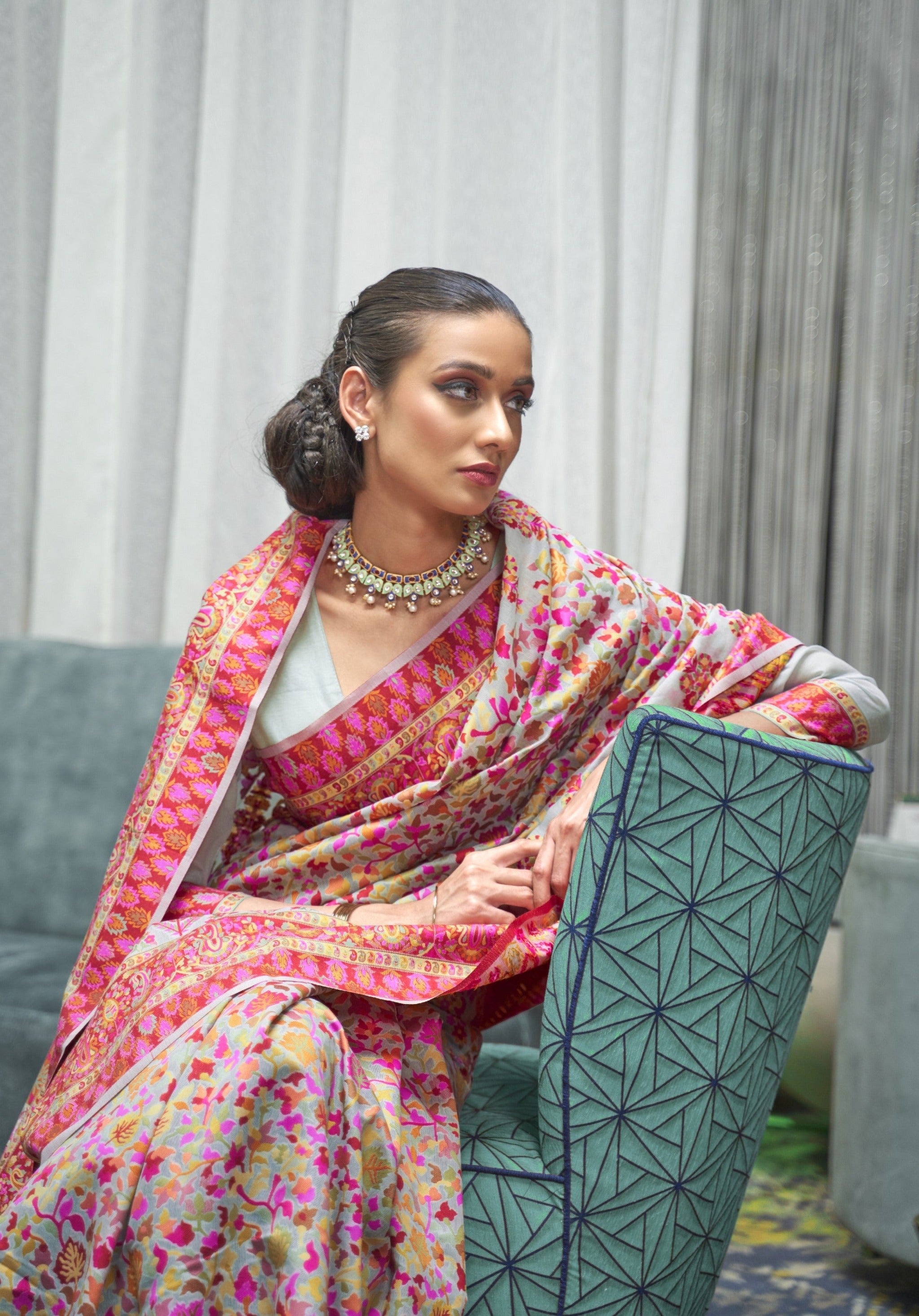 Jade Journeys Kashmiri Jamewar Handloom Saree: Pista Green Panache