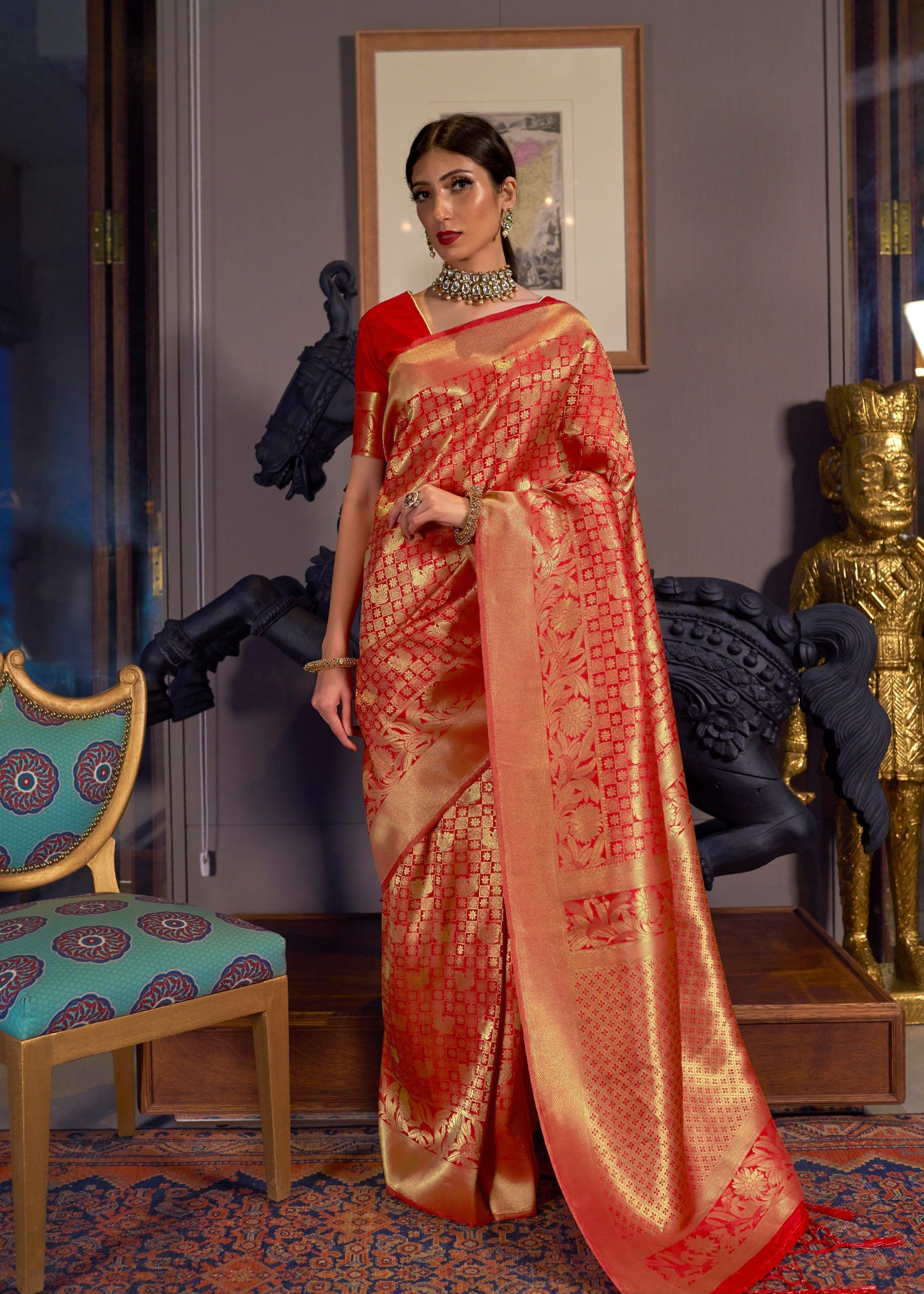 Radiant Red Woven Kanjivaram Saree