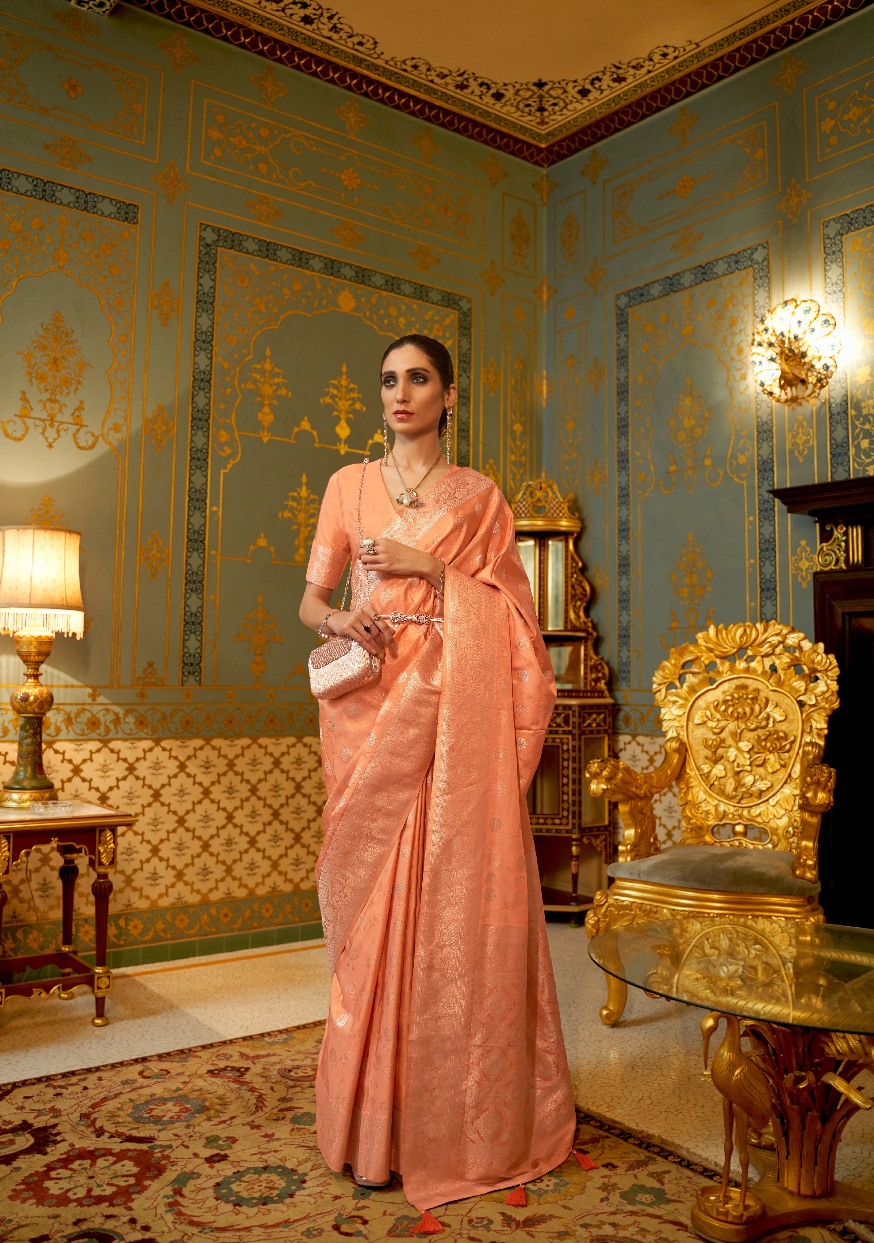 Peach Silk Elegance Handloom Kanjivaram Saree