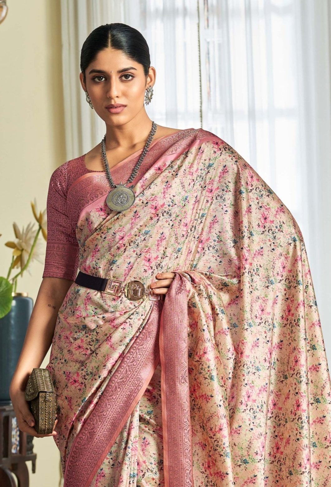 Elegant Dark Pink Banarasi Satin Silk Saree